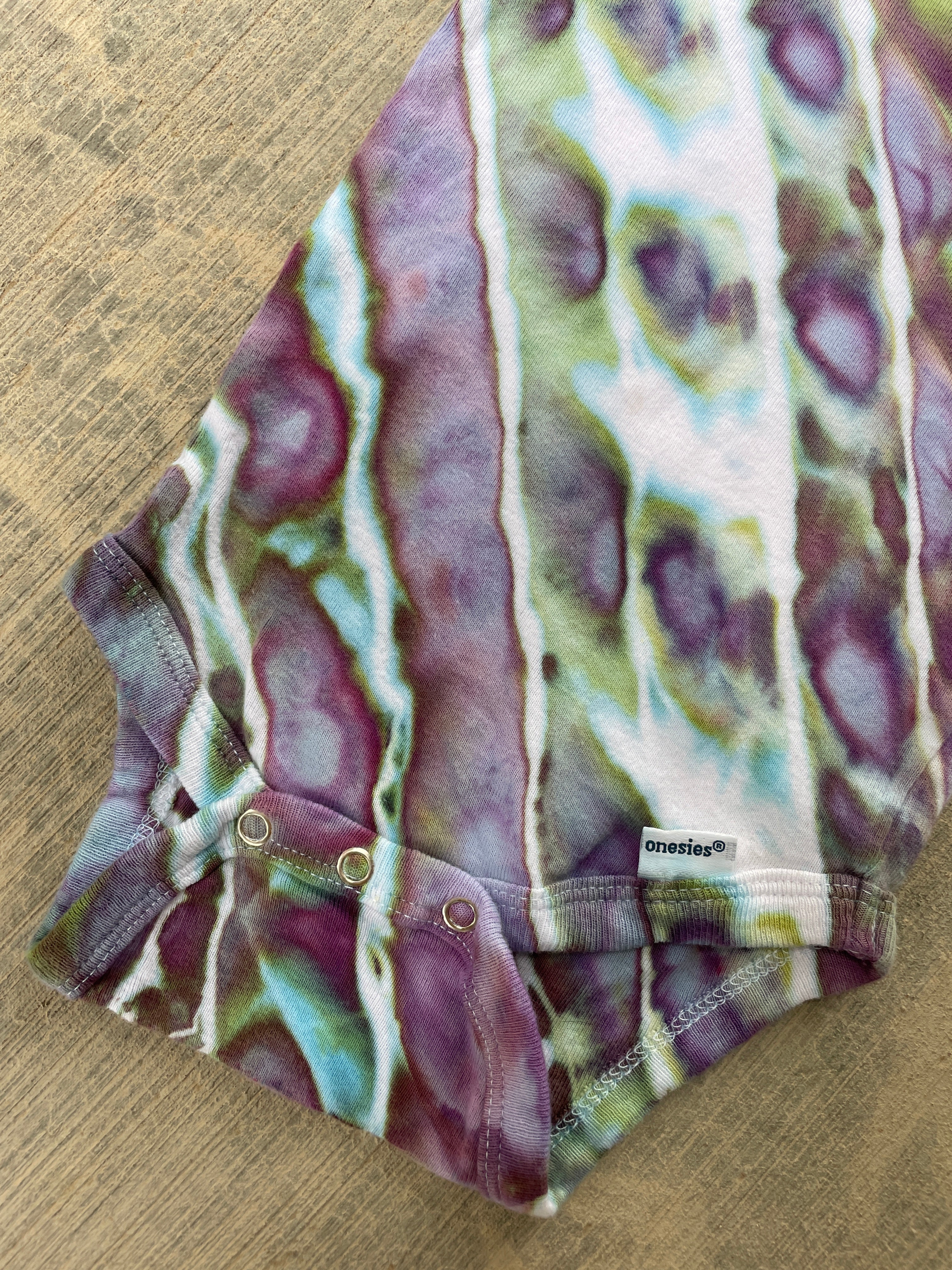 12 MO Purple, Blue, and Green Geode Short Sleeve Tie Dye Baby Onesie