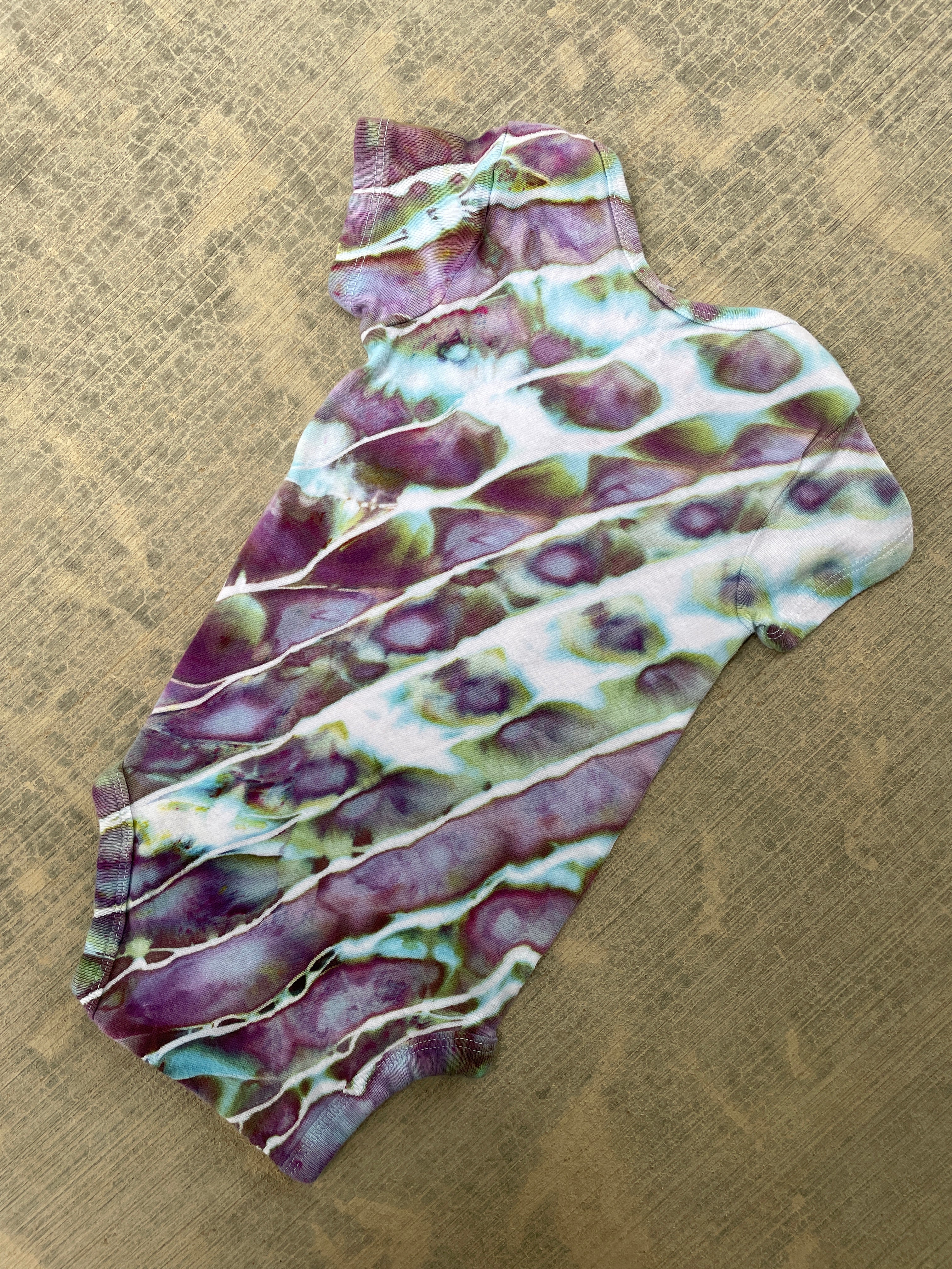 12 MO Purple, Blue, and Green Geode Short Sleeve Tie Dye Baby Onesie