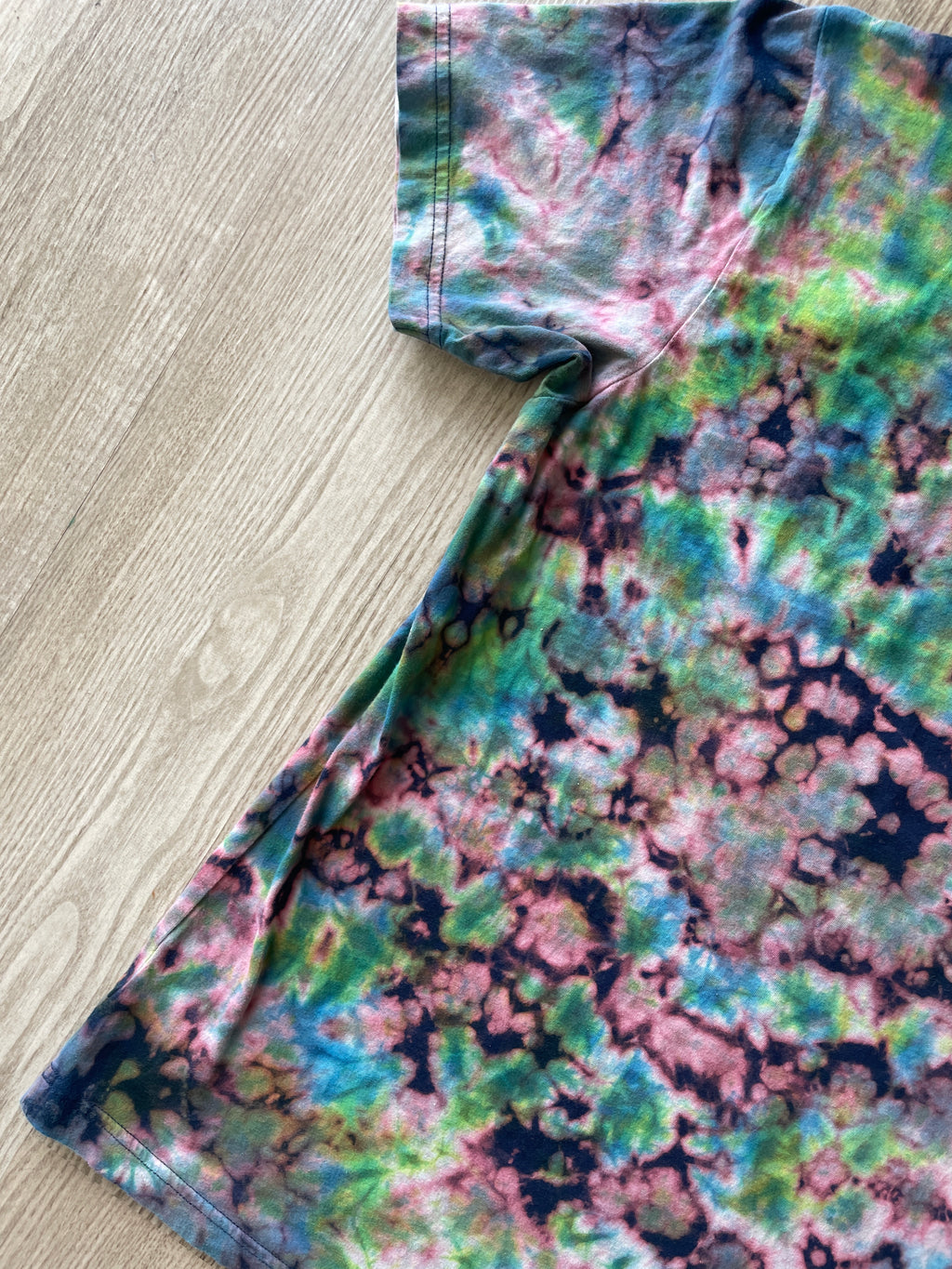 LARGE Men’s Human/Kind "Be Both" Handmade Reverse Tie Dye T-Shirt | One-Of-a-Kind Black, Blue, and Green Short Sleeve