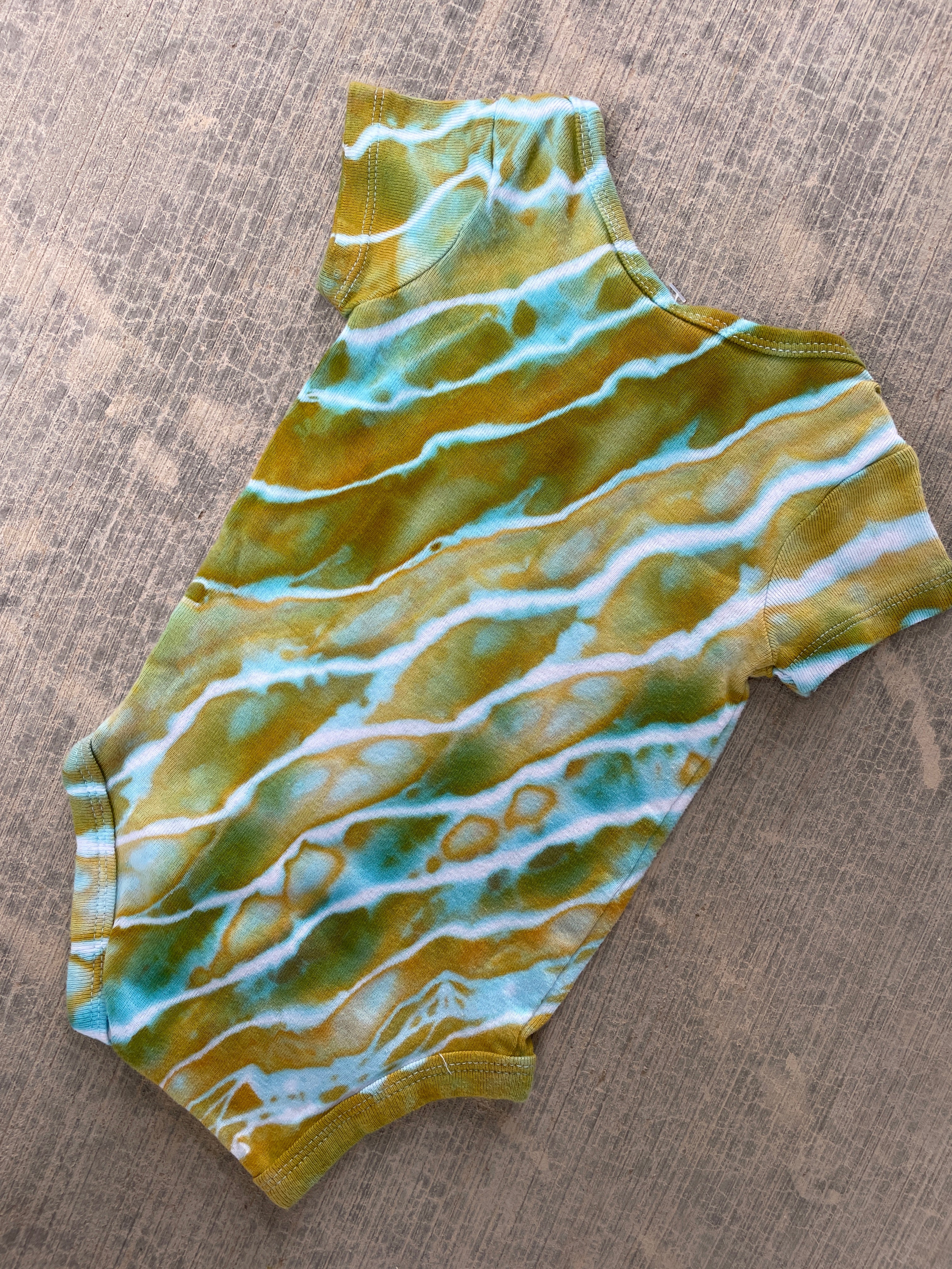0-3 MO Green and Blue Geode Short Sleeve Tie Dye Baby Onesie