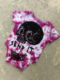 0-3 MO Send It Skull Pink and Purple Short Sleeve Tie Dye Baby Onesie