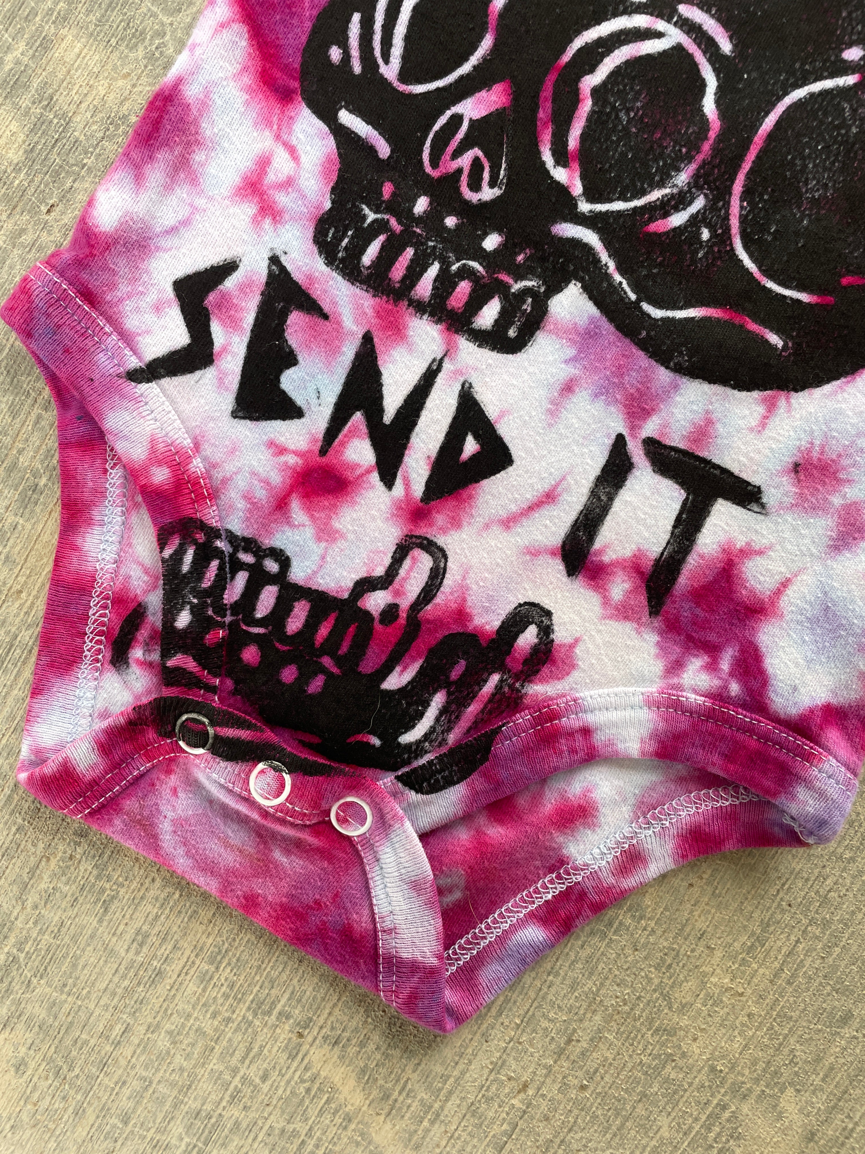 0-3 MO Send It Skull Pink and Purple Short Sleeve Tie Dye Baby Onesie