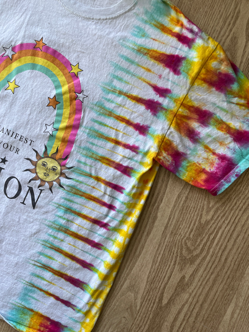 LARGE Men’s Manifest Your Vision Handmade Tie Dye T-Shirt | One-Of-a-Kind White and Pastel Multicolored Short Sleeve