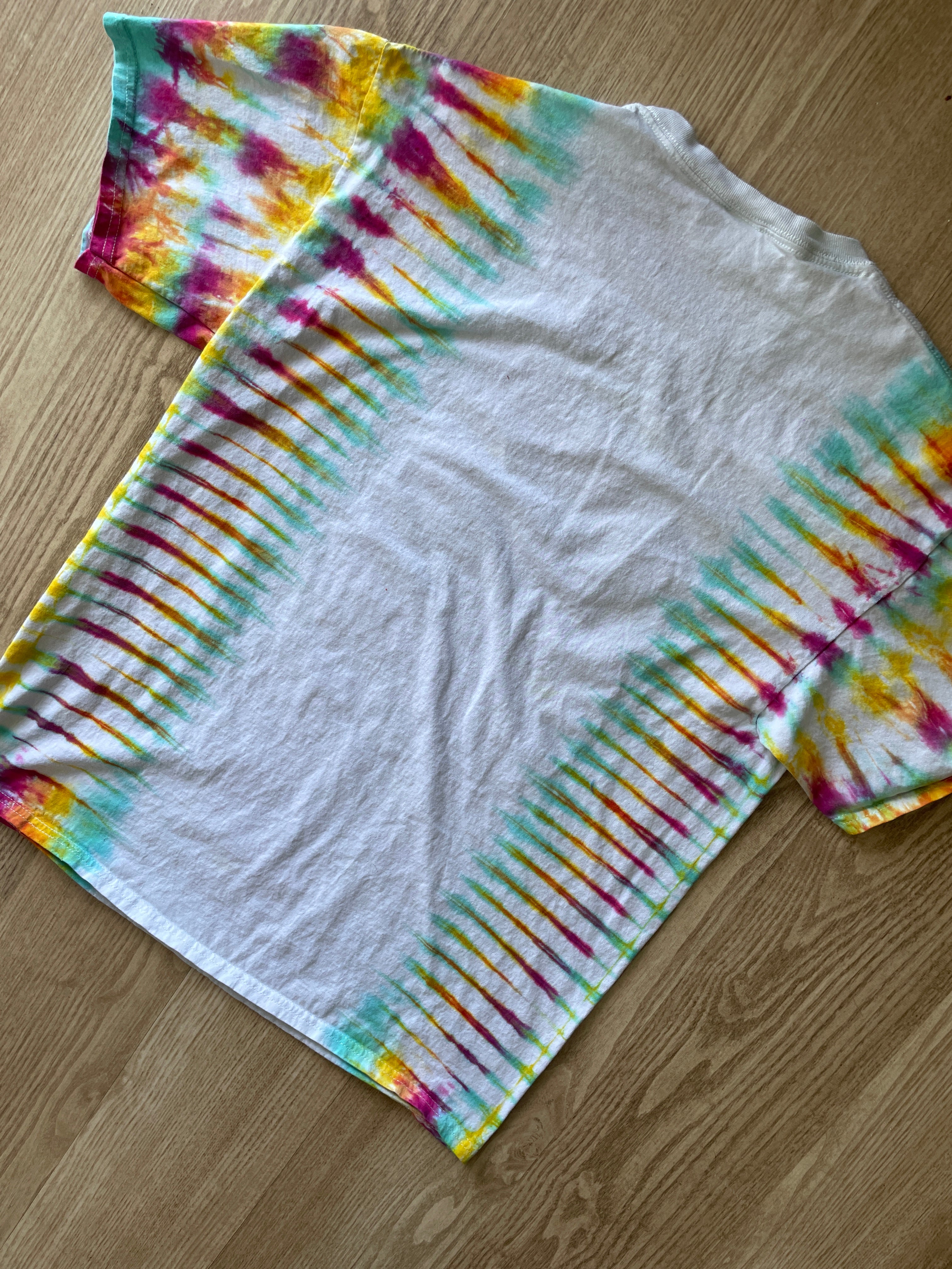 LARGE Men’s Manifest Your Vision Handmade Tie Dye T-Shirt | One-Of-a-Kind White and Pastel Multicolored Short Sleeve