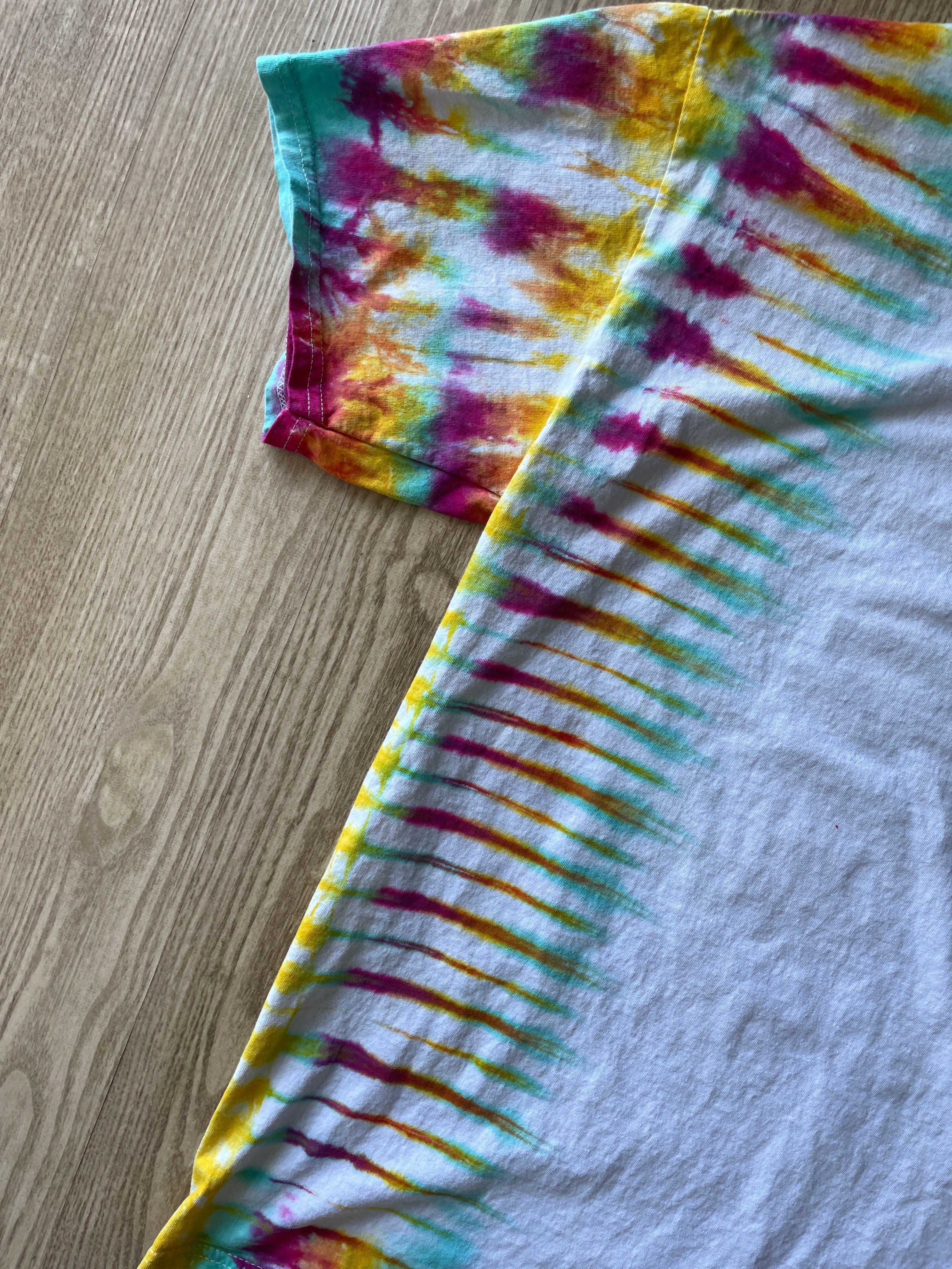 LARGE Men’s Manifest Your Vision Handmade Tie Dye T-Shirt | One-Of-a-Kind White and Pastel Multicolored Short Sleeve