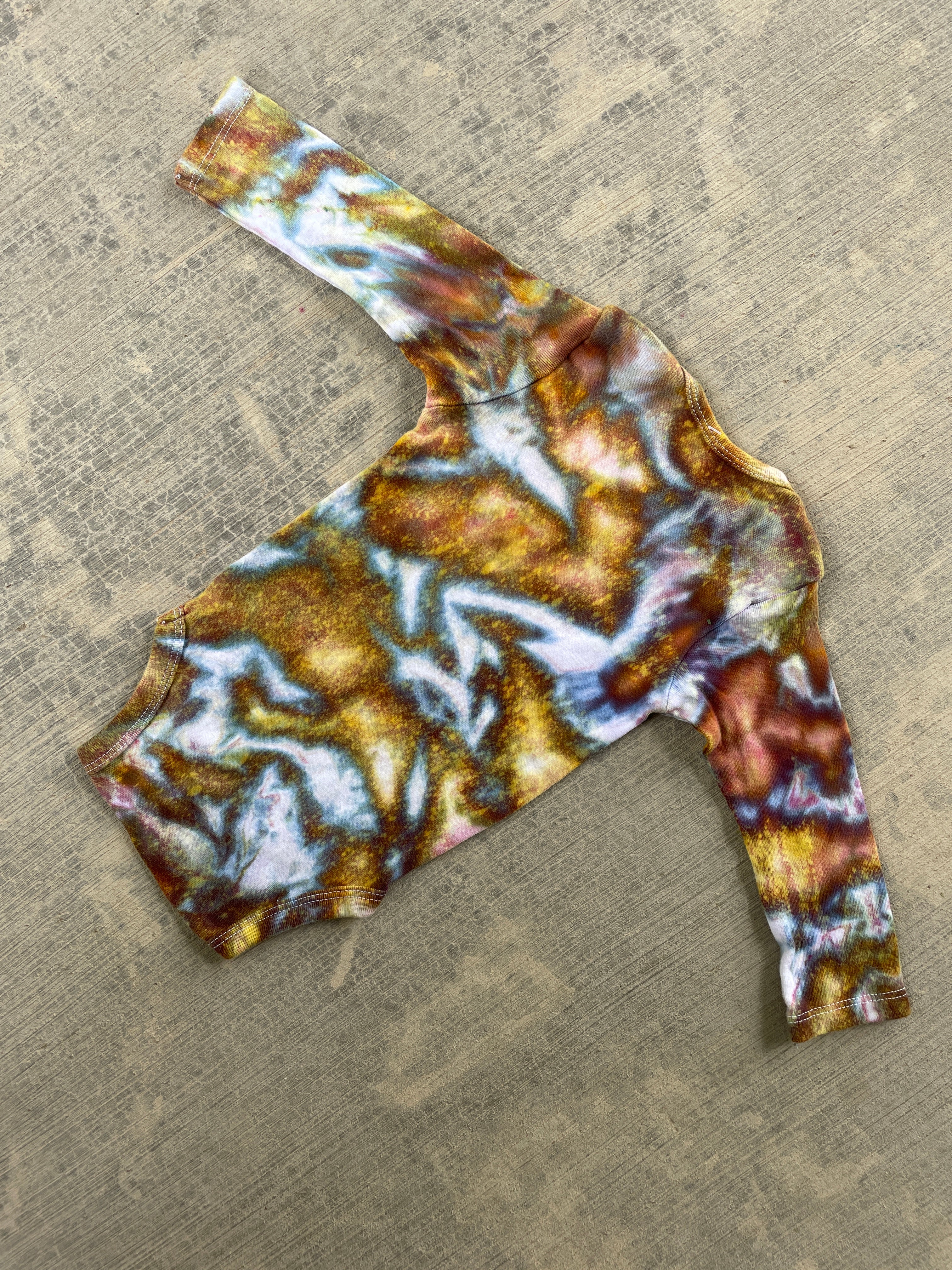 6-9 MO Send It Skull Yellow and Blue Long Sleeve Tie Dye Baby Onesie