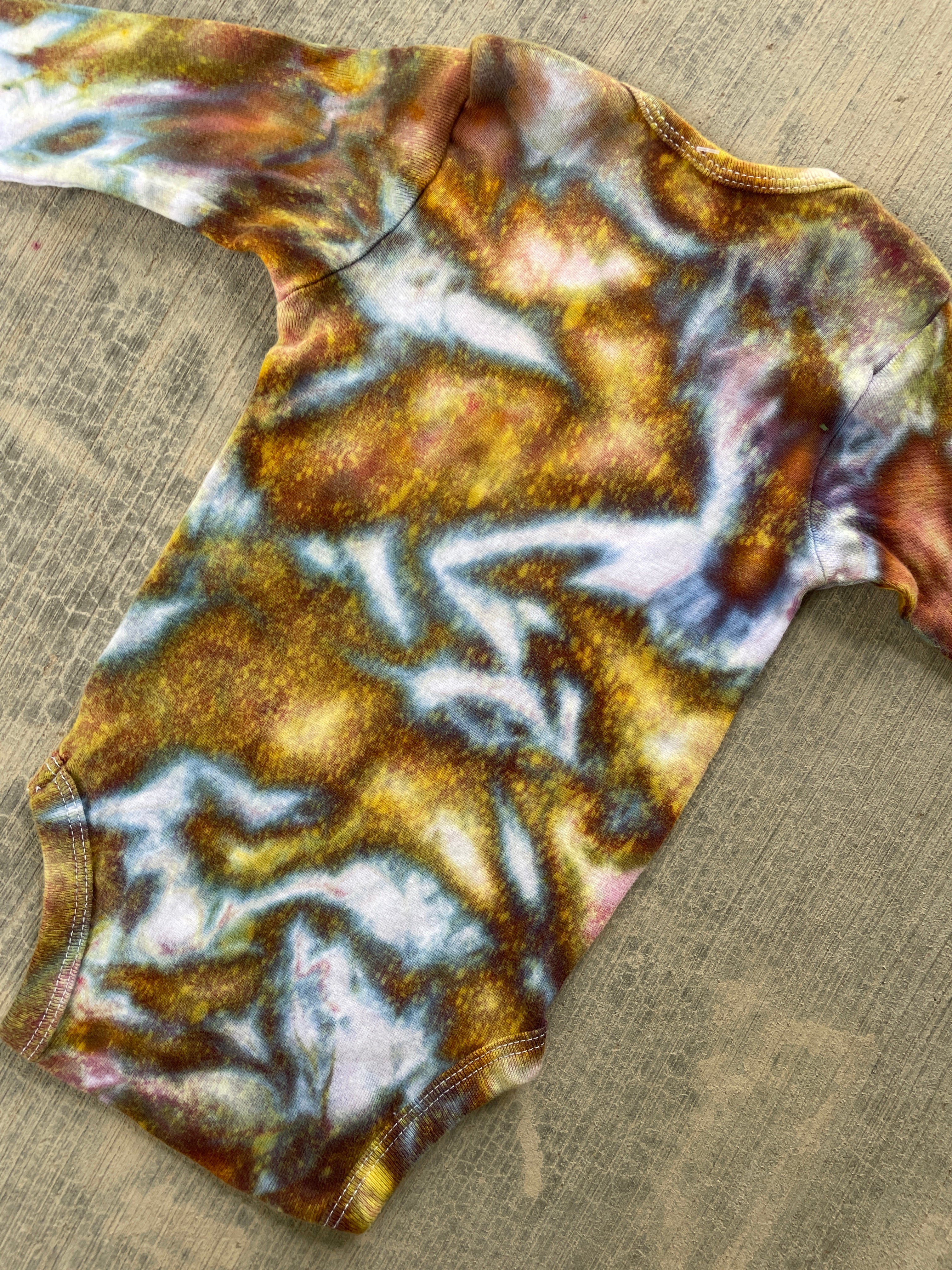 6-9 MO Send It Skull Yellow and Blue Long Sleeve Tie Dye Baby Onesie