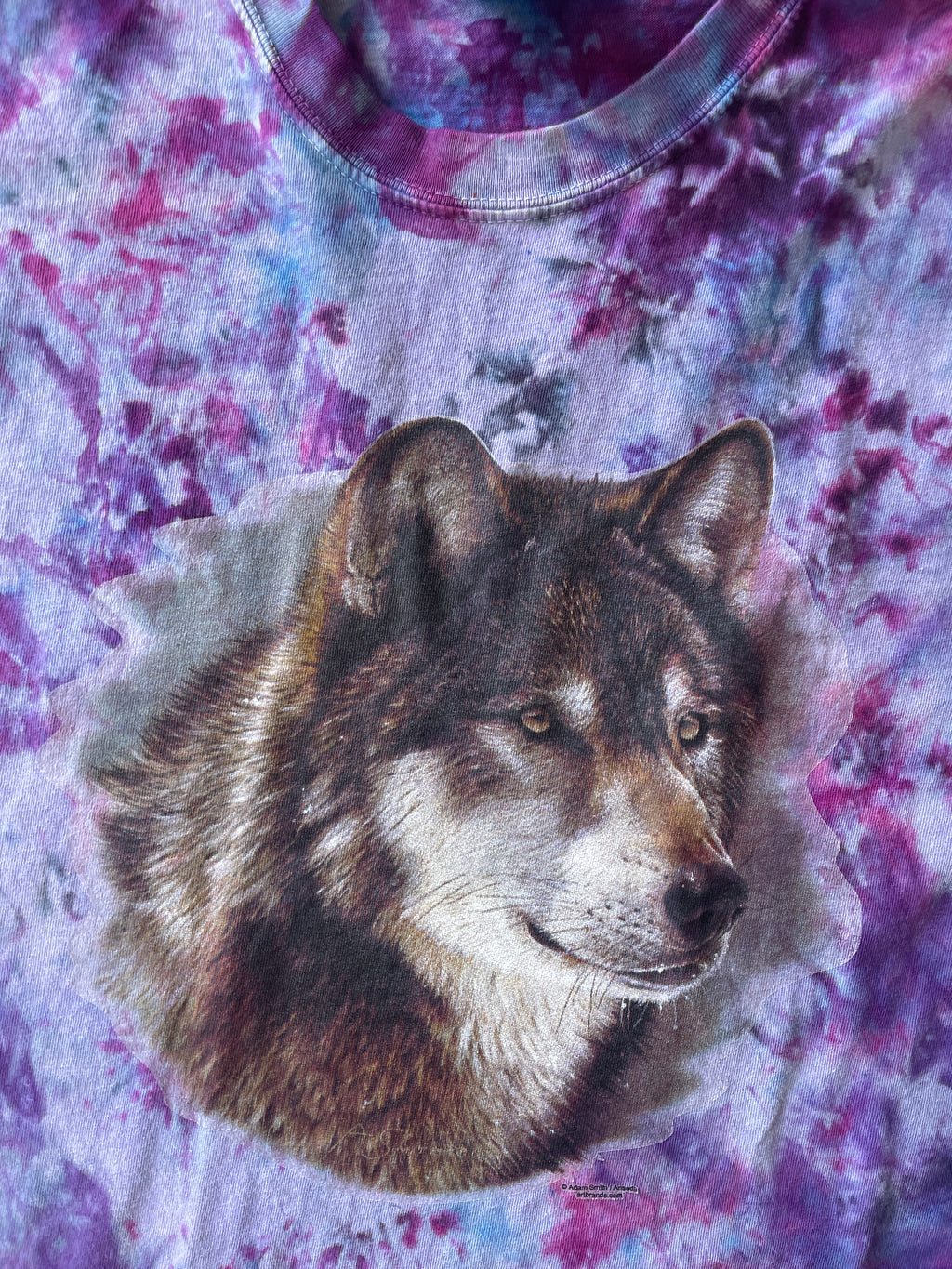 XL Men’s Gray Wolf Galaxy Handmade Tie Dye T-Shirt | One-Of-a-Kind Purple and Blue Short Sleeve