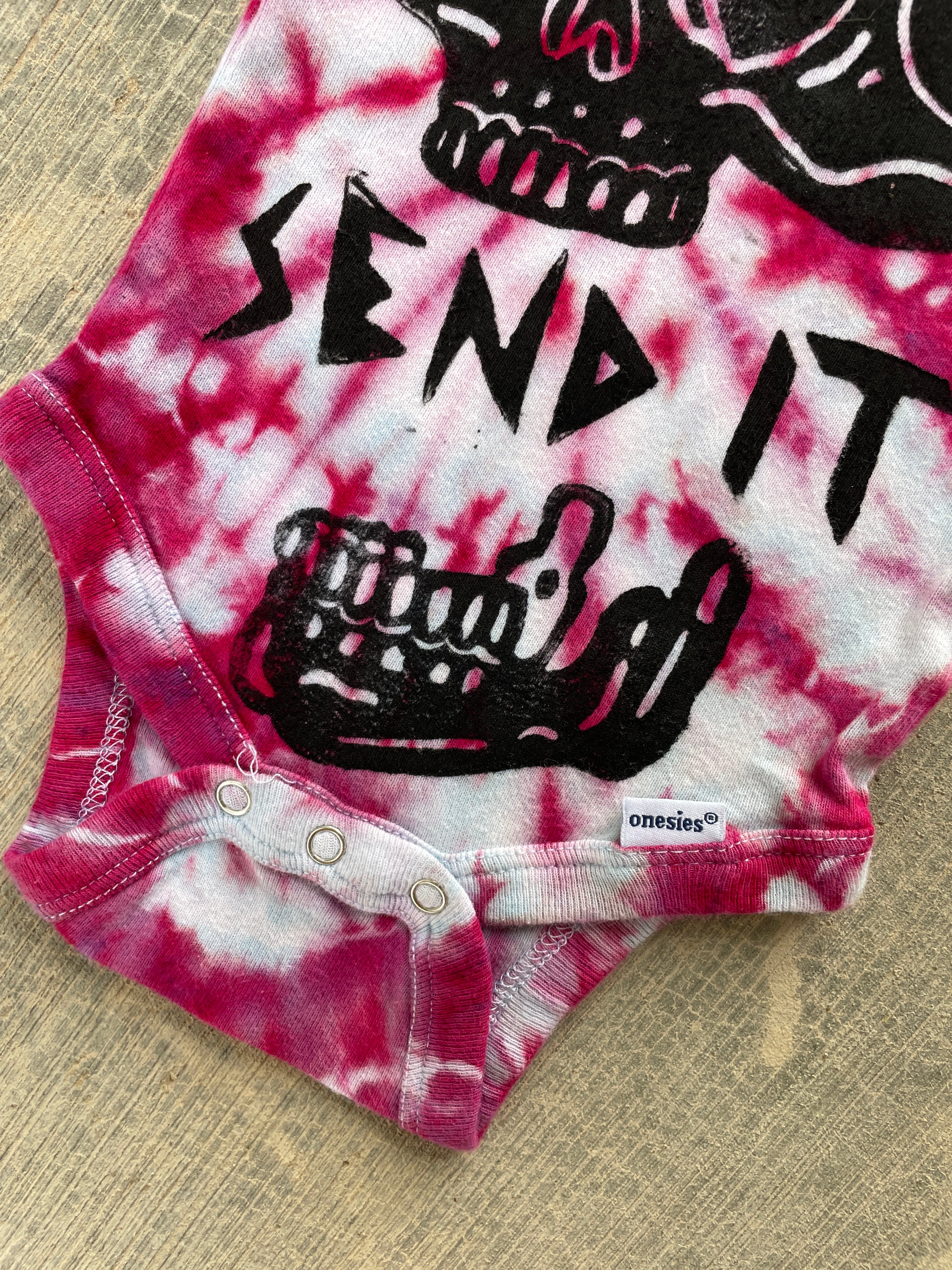 3-9 MO Send It Skull Pink and White Short Sleeve Tie Dye Baby Onesie