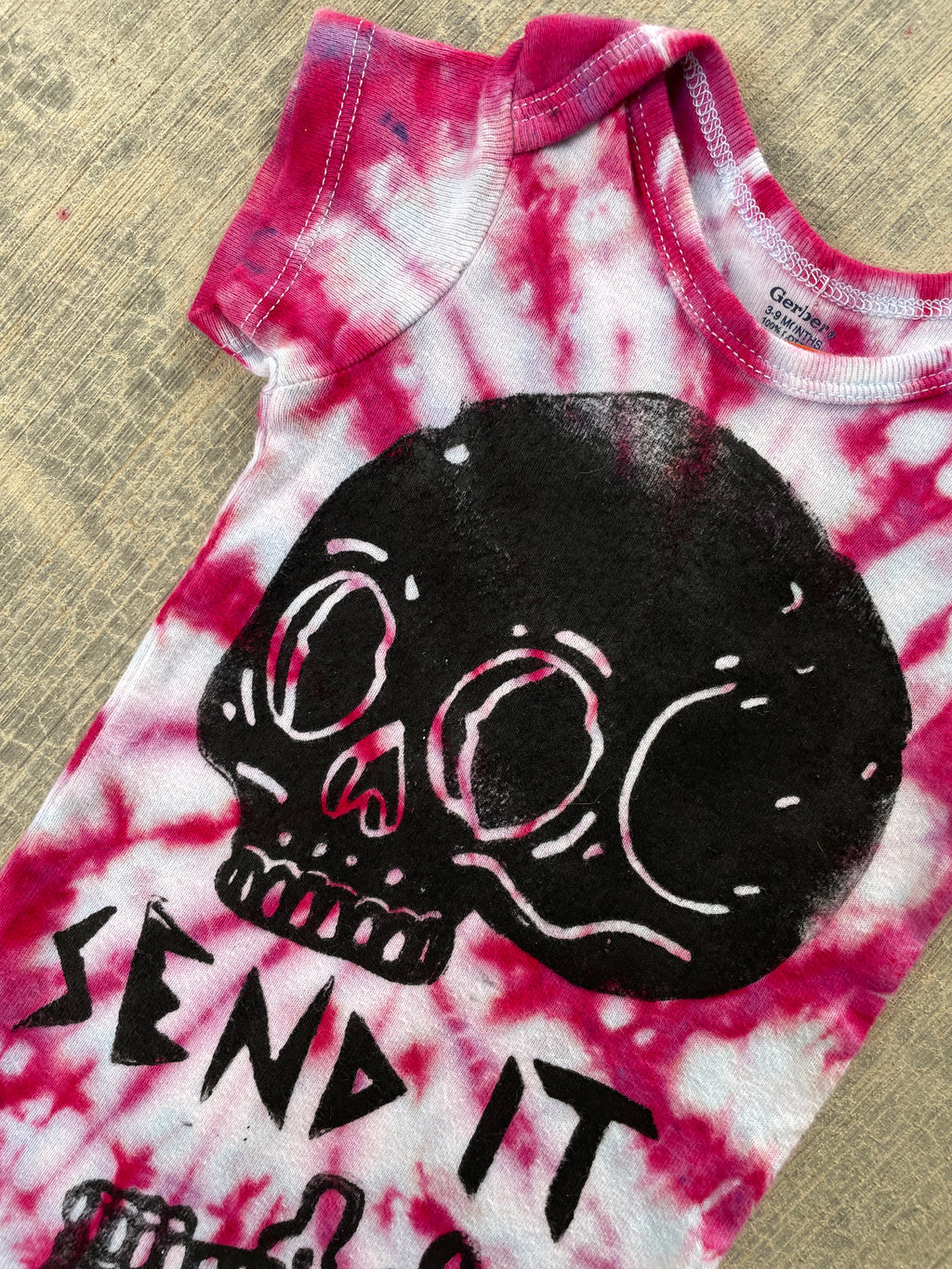 3-9 MO Send It Skull Pink and White Short Sleeve Tie Dye Baby Onesie