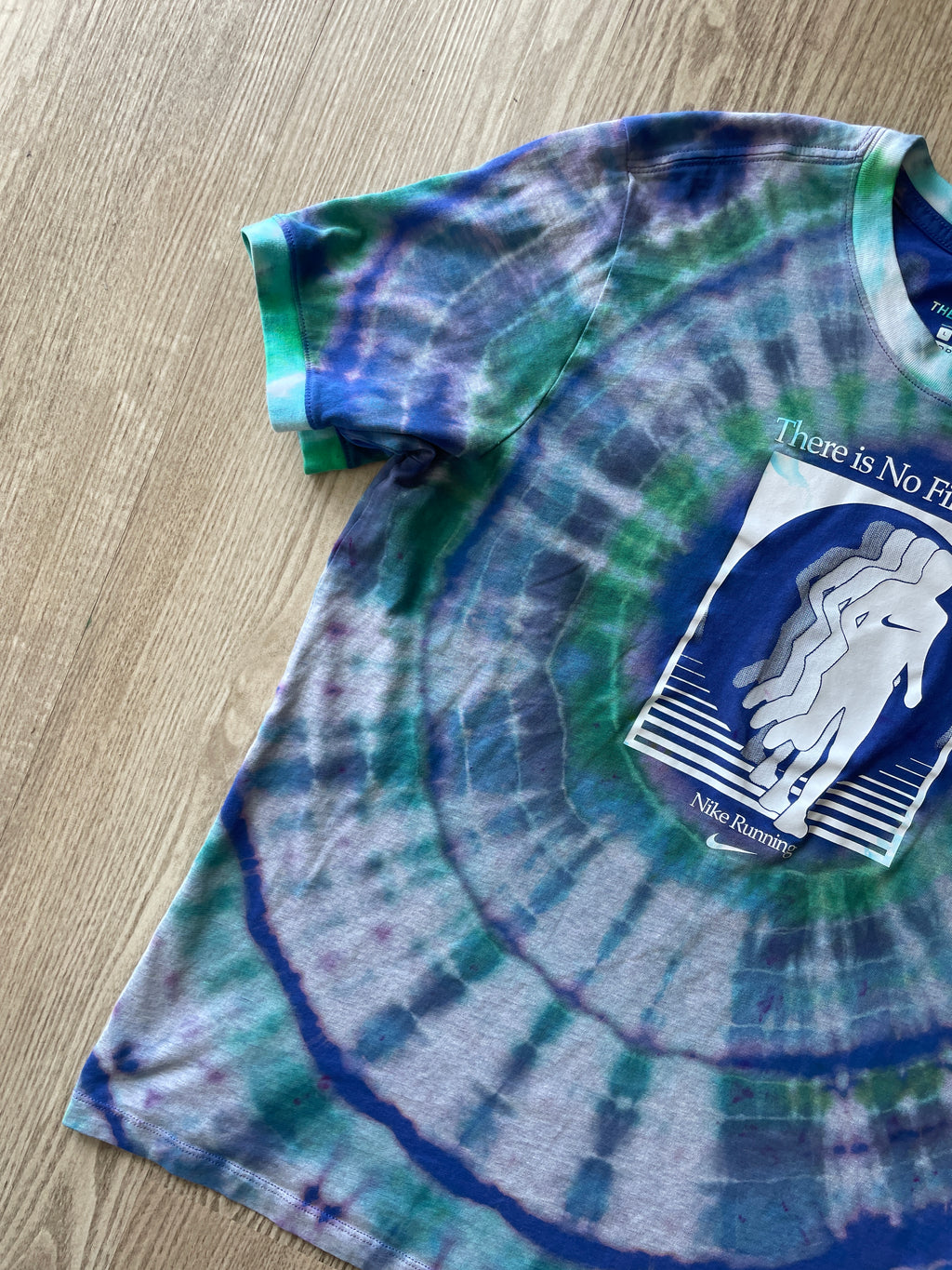 LARGE Men’s Nike Running There Is No Finish Line Handmade Tie Dye T-Shirt | One-Of-a-Kind Blue and Green Short Sleeve