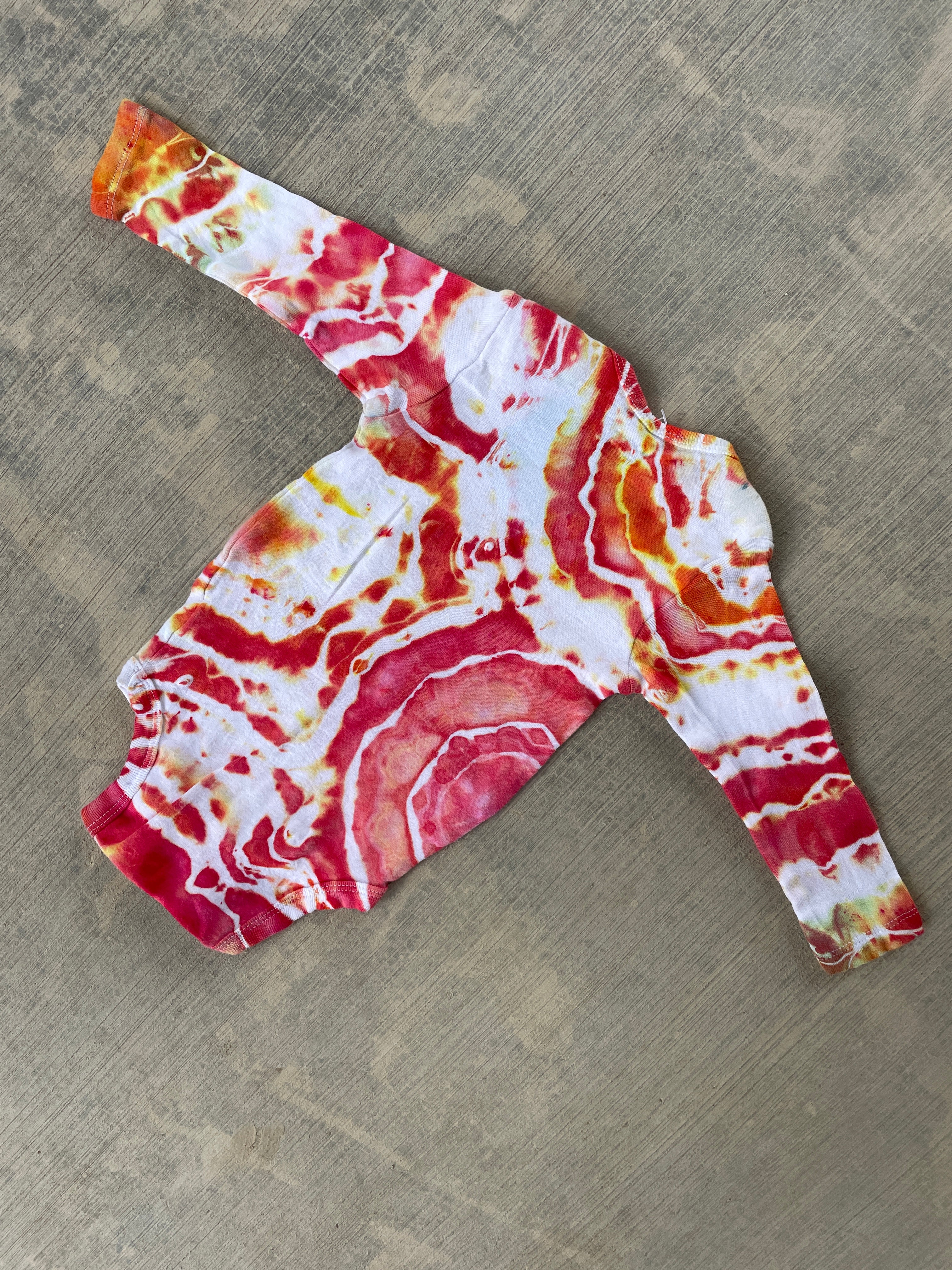 6-9 MO Send It Skull Red, Orange, and Yellow Long Sleeve Tie Dye Baby Onesie