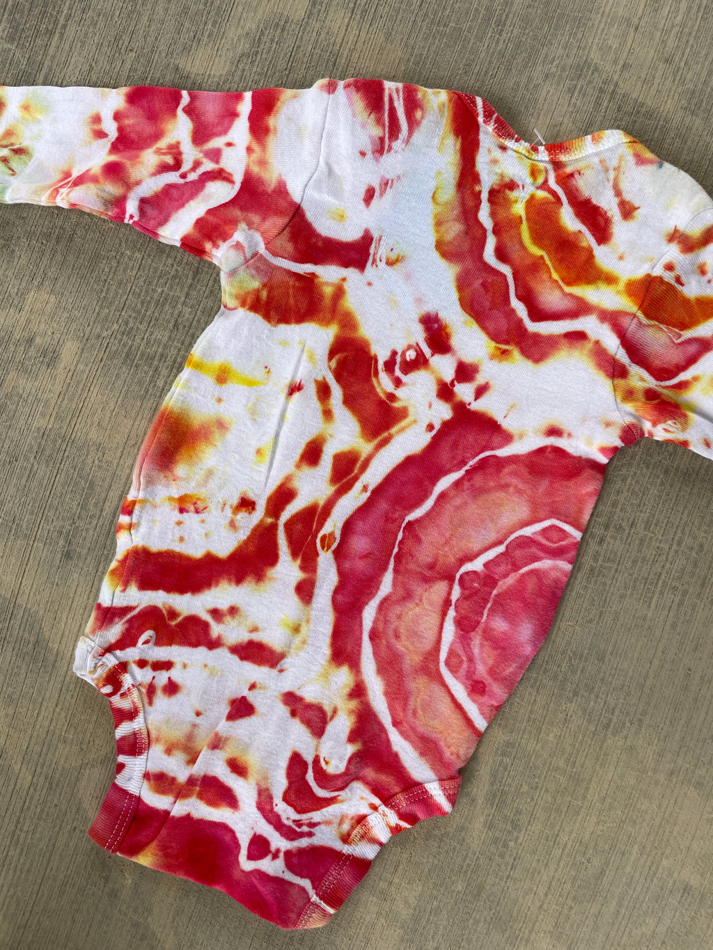 6-9 MO Send It Skull Red, Orange, and Yellow Long Sleeve Tie Dye Baby Onesie