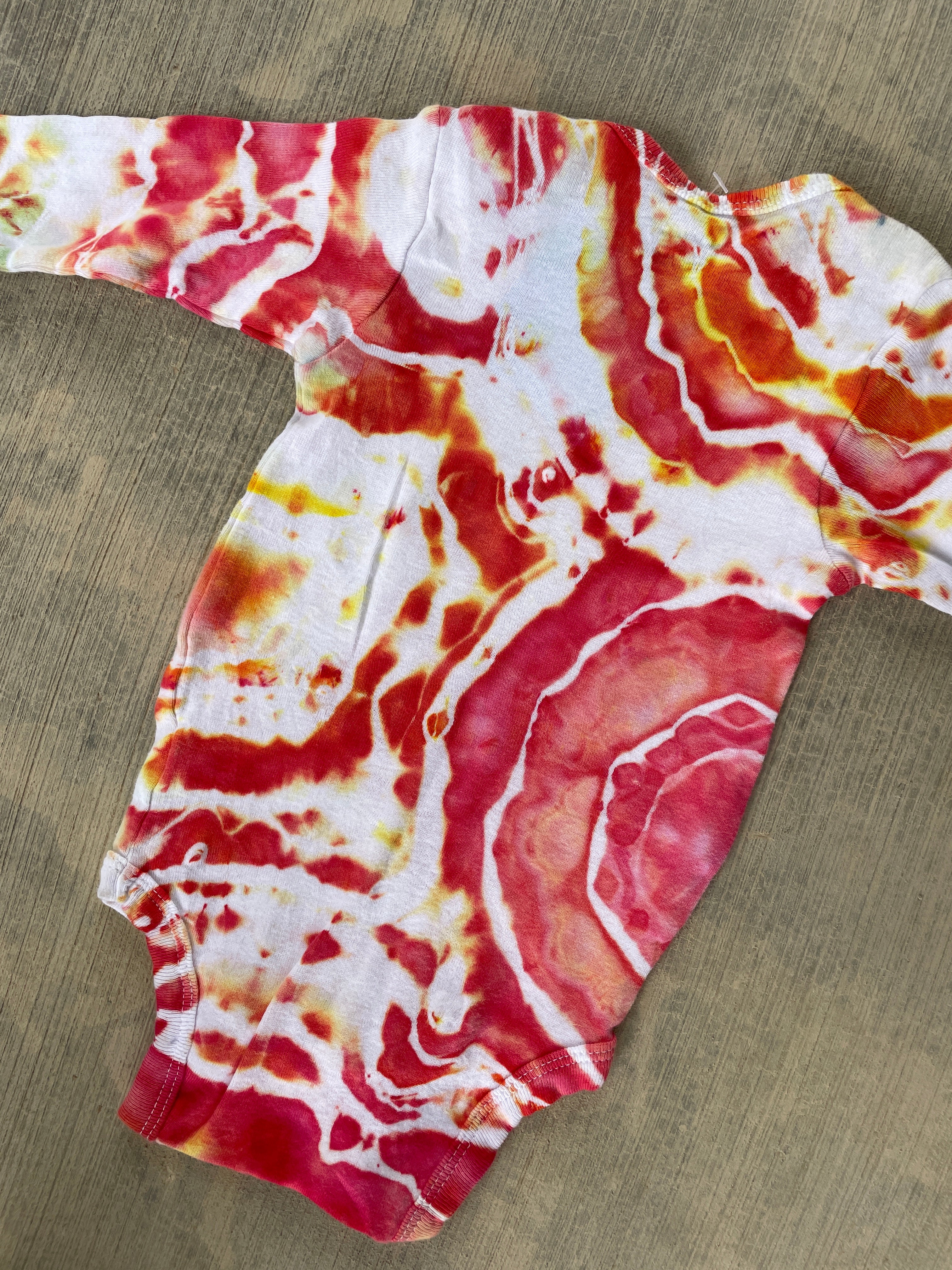 6-9 MO Send It Skull Red, Orange, and Yellow Long Sleeve Tie Dye Baby Onesie