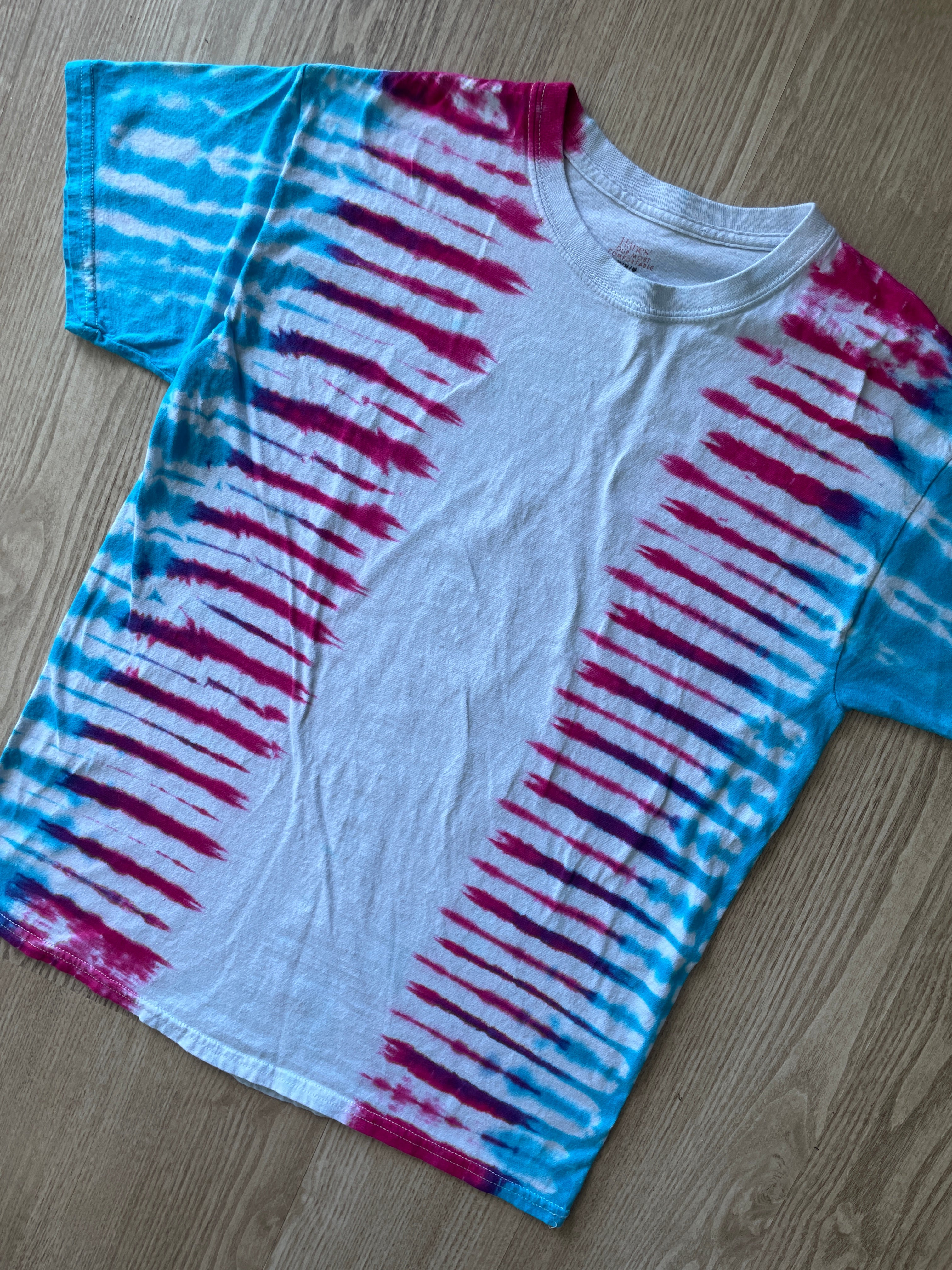 MEDIUM Men’s Trans Pride Flag-Inspired Handmade Tie Dye T-Shirt | One-Of-a-Kind Pink, Blue, and White Short Sleeve
