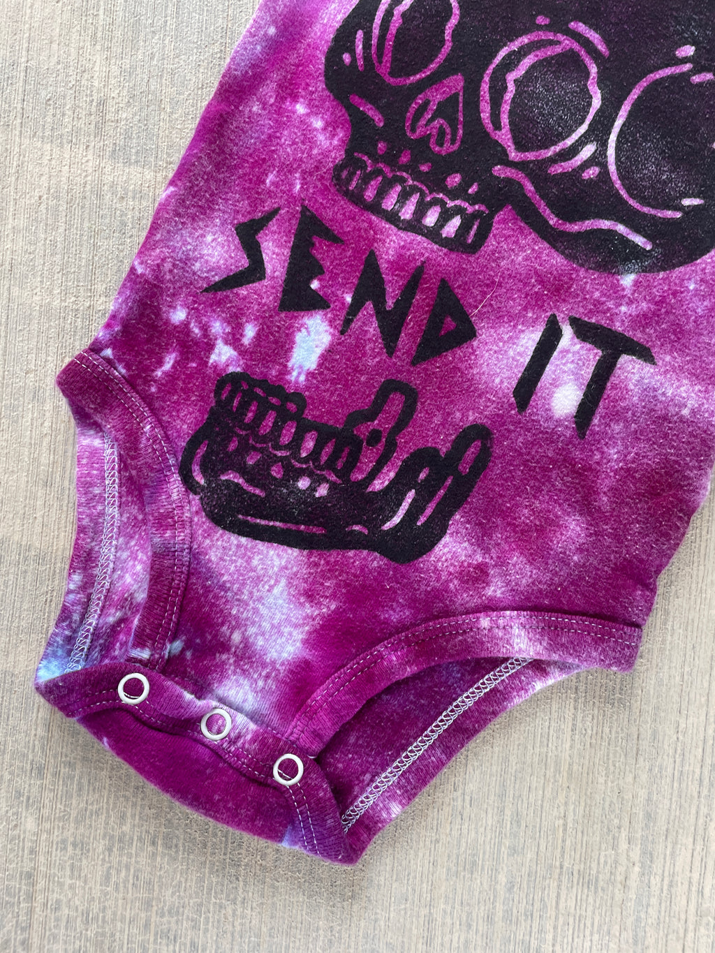 3-6 MO Send It Skull Purple and White Short Sleeve Tie Dye Baby Onesie