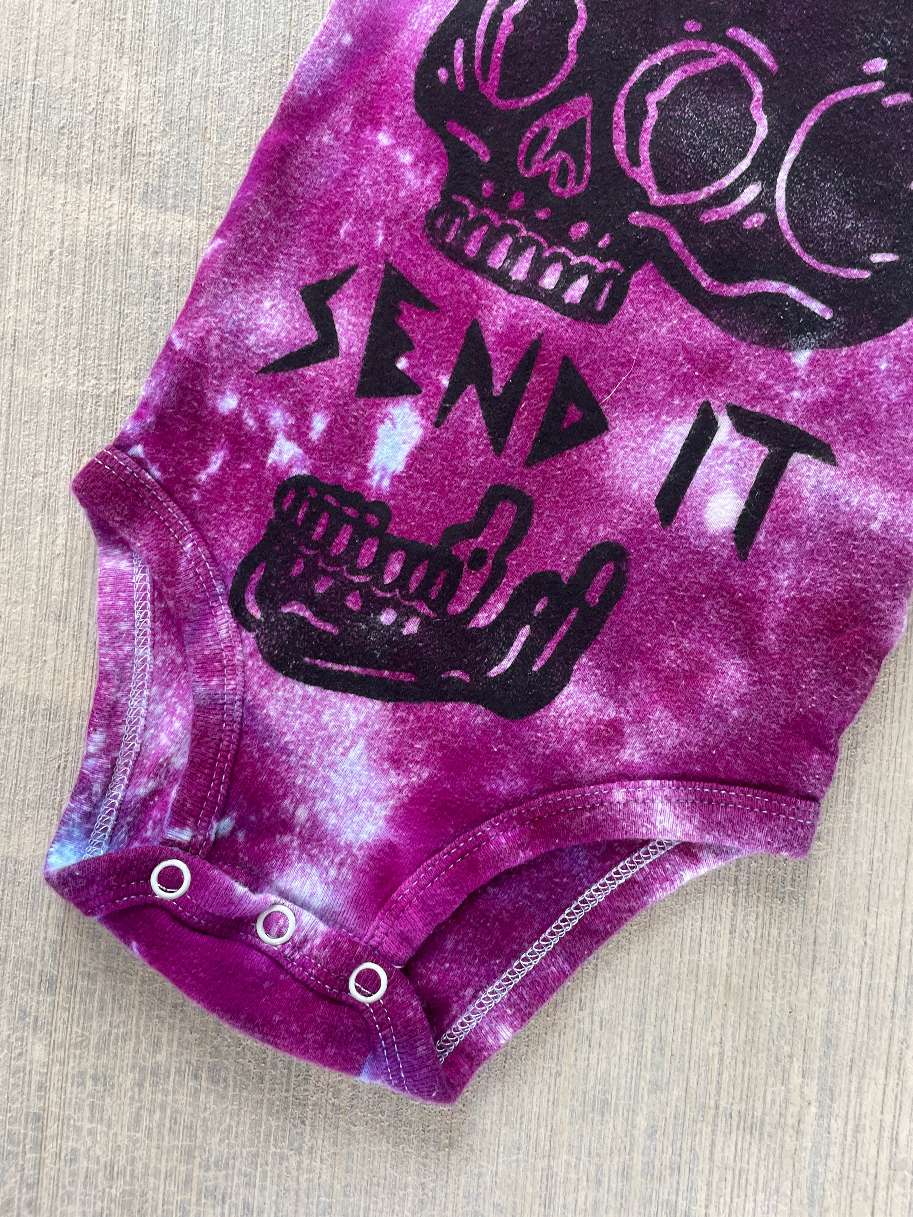 3-6 MO Send It Skull Purple and White Short Sleeve Tie Dye Baby Onesie