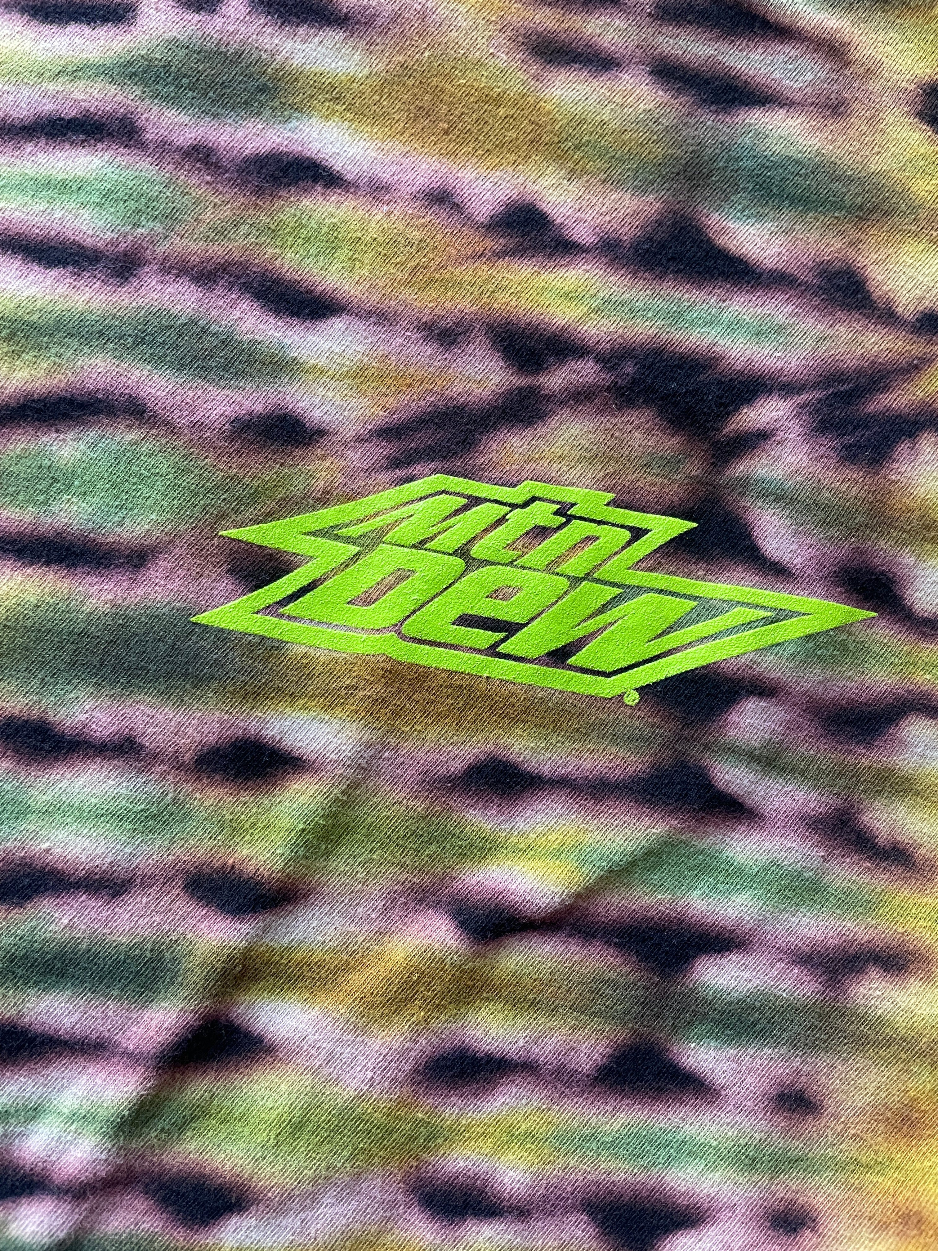 XL Men's Mtn. Dew Snowbird Woodward Peace Park Tie Dye Short Sleeve T-Shirt | One-Of-a-Kind Upcycled Black and Green Double-Sided Top