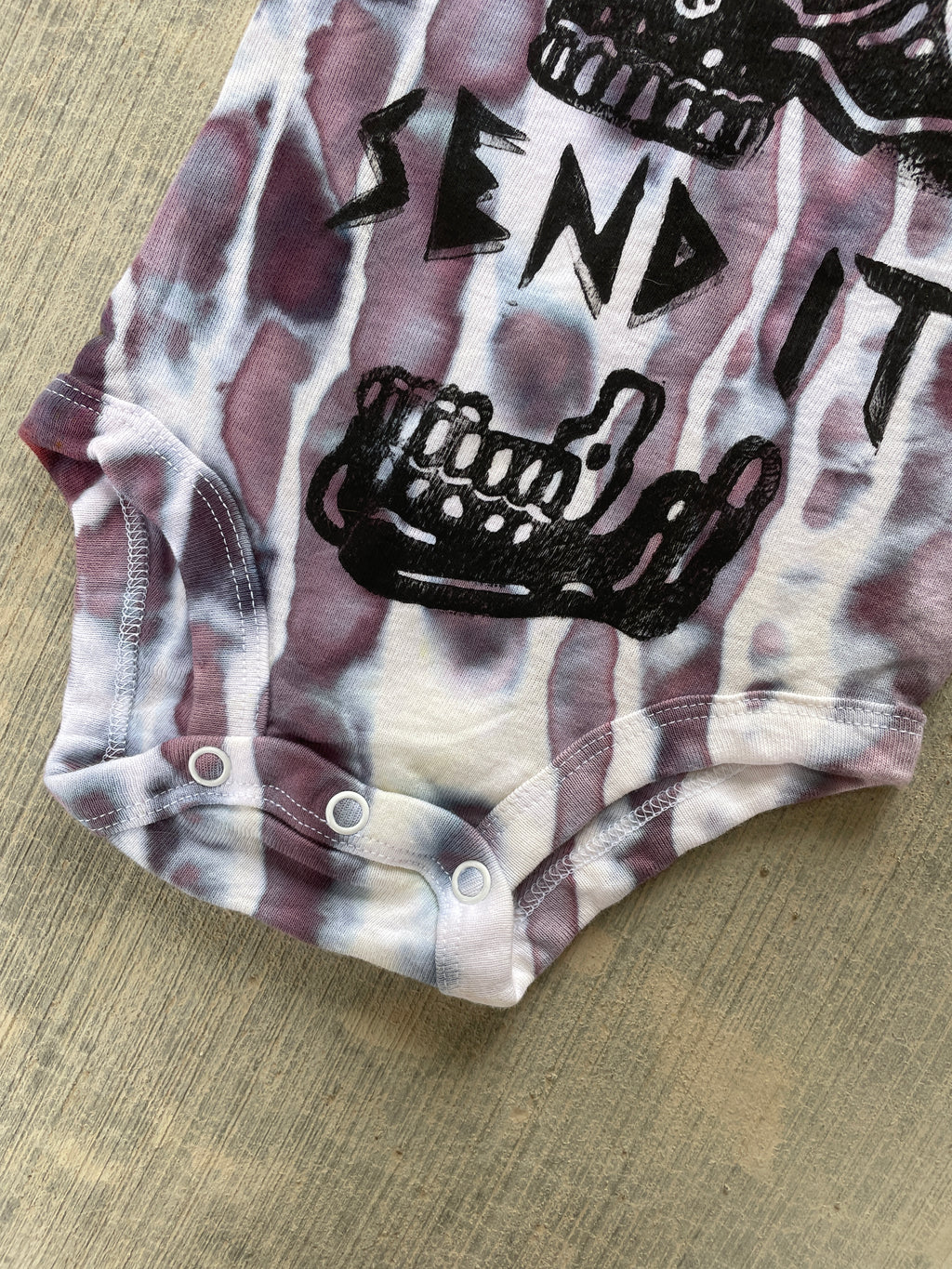 12 MO Send It Skull Purple and Gray Short Sleeve Tie Dye Baby Onesie