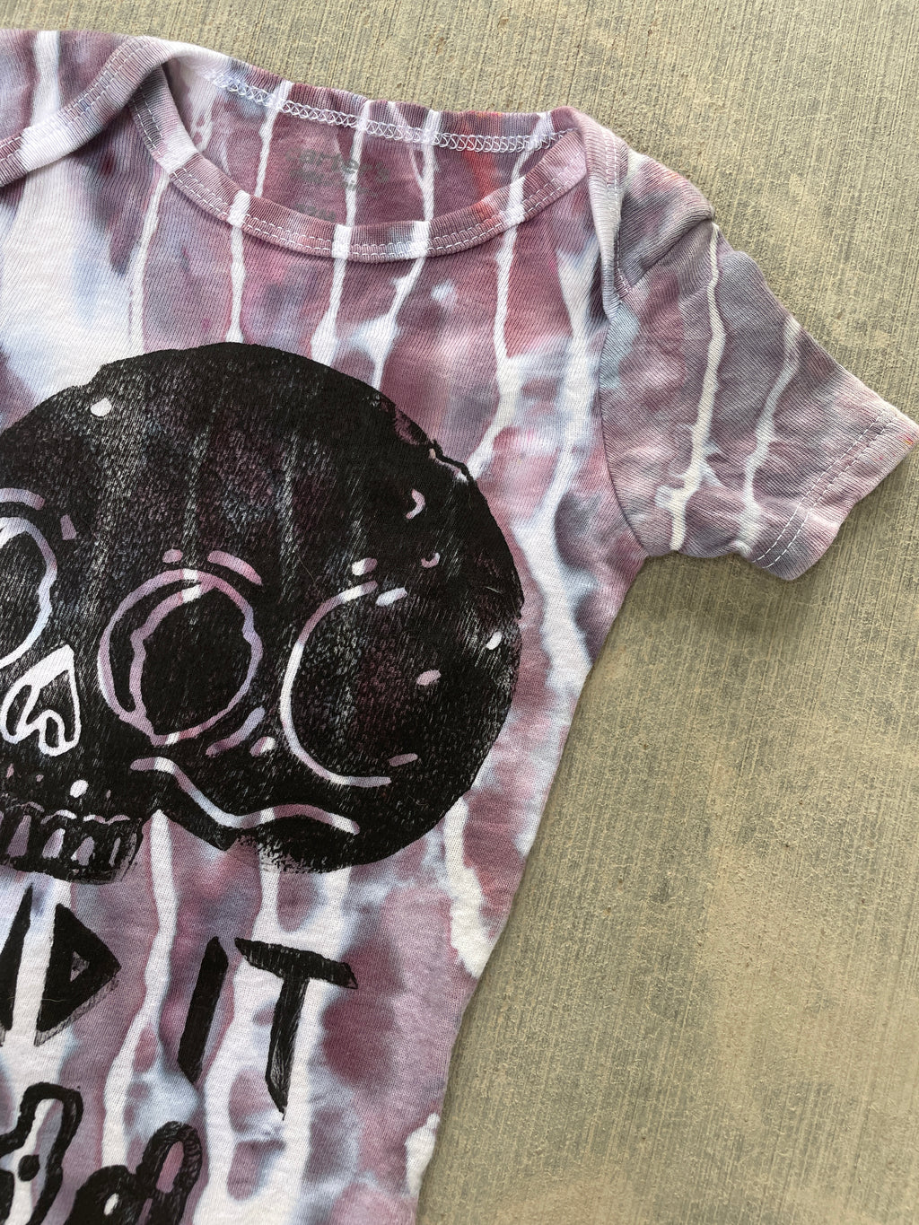 12 MO Send It Skull Purple and Gray Short Sleeve Tie Dye Baby Onesie