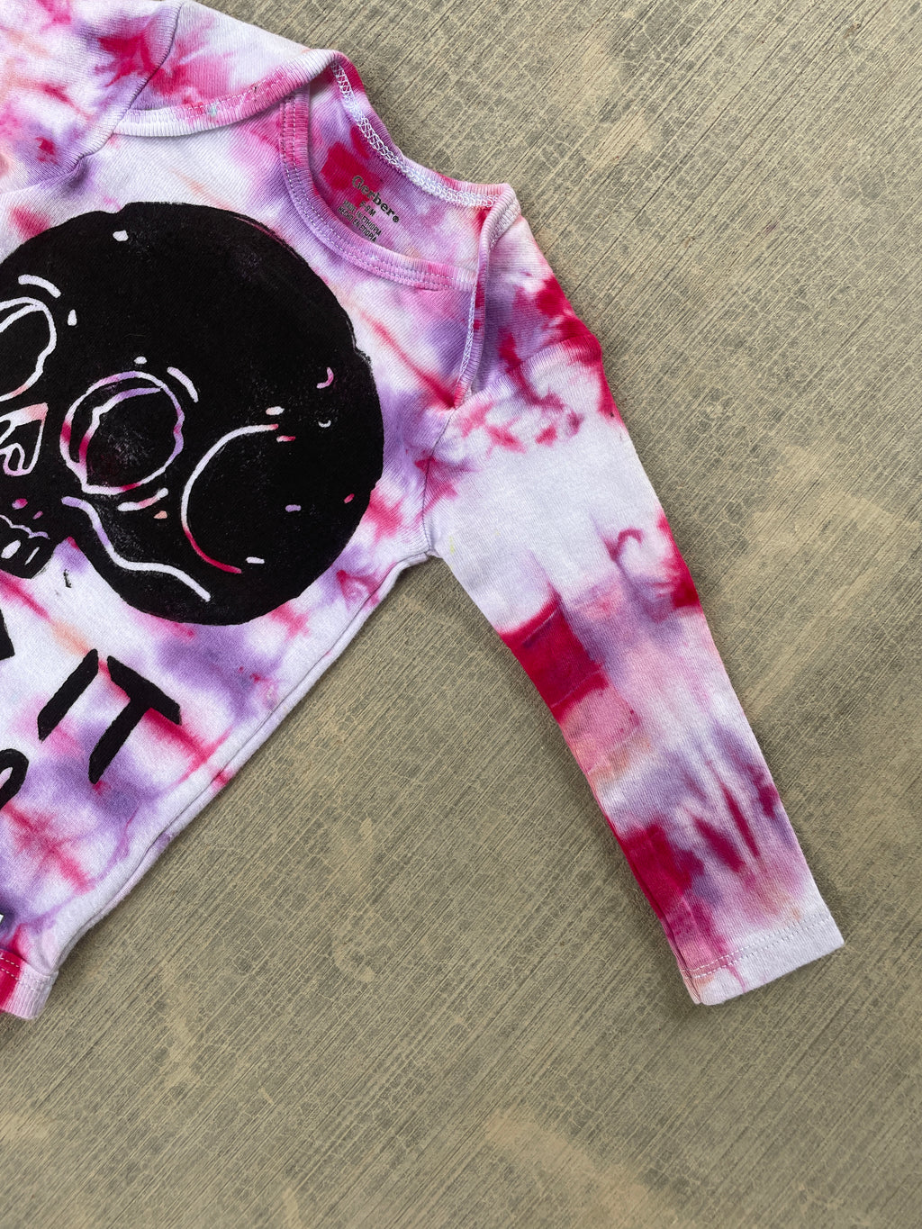 6-9 MO Send It Skull Pink and Purple Long Sleeve Tie Dye Baby Onesie