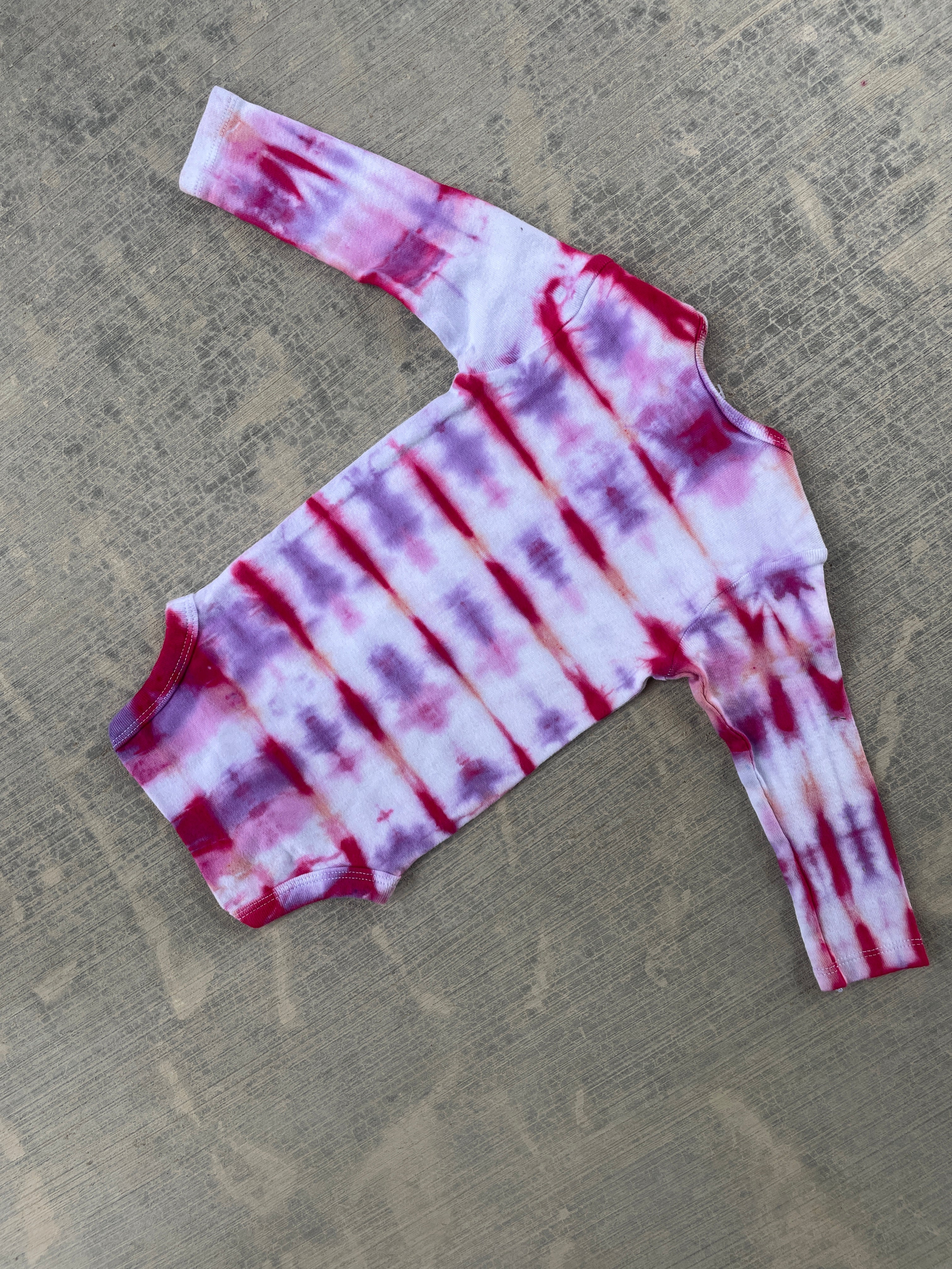 6-9 MO Send It Skull Pink and Purple Long Sleeve Tie Dye Baby Onesie
