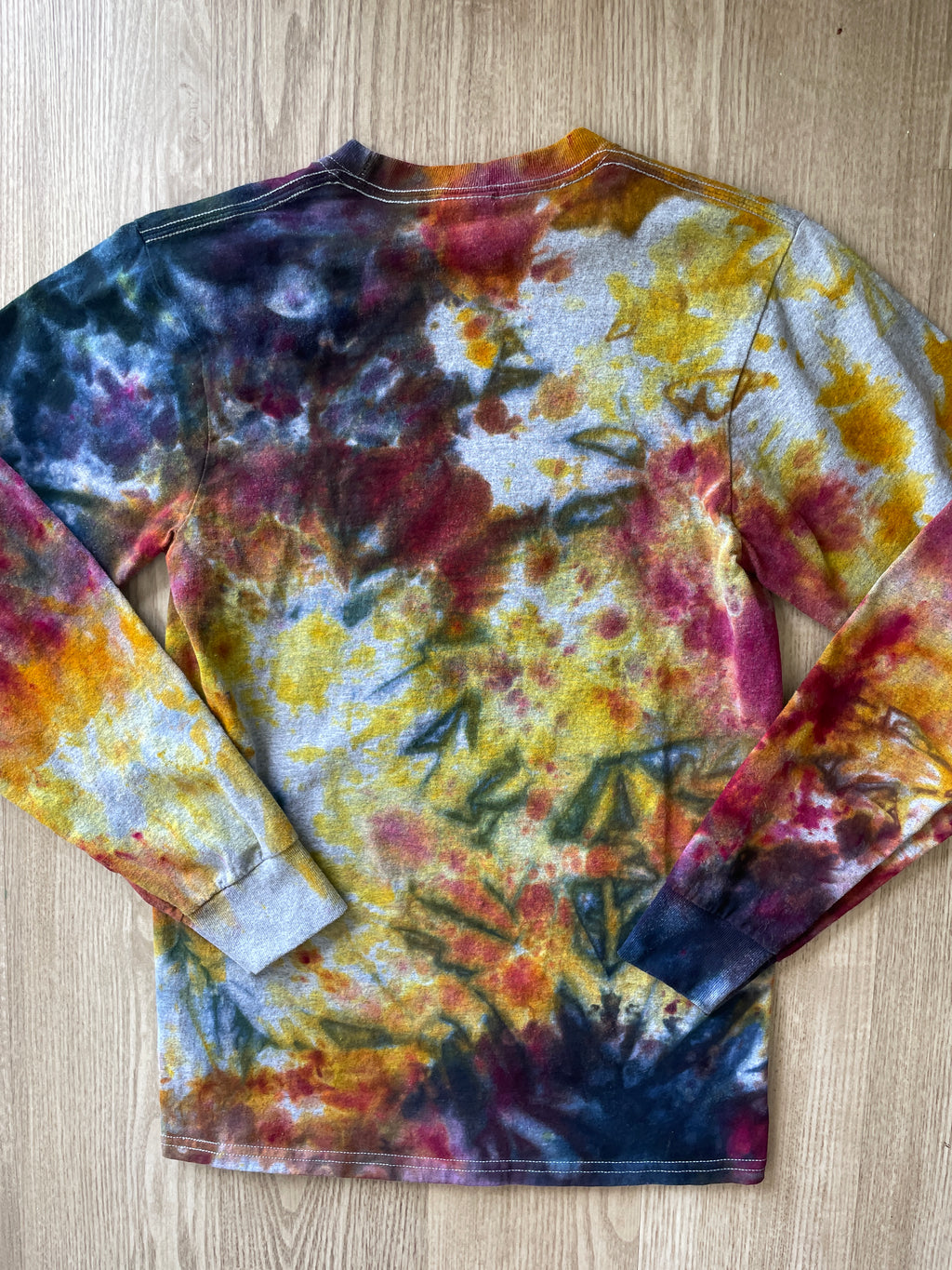 SMALL Men’s Free Spirit Yellowstone National Park Sunset Galaxy Handmade Tie Dye T-Shirt | One-Of-a-Kind Blue, Pink, and Orange Long Sleeve