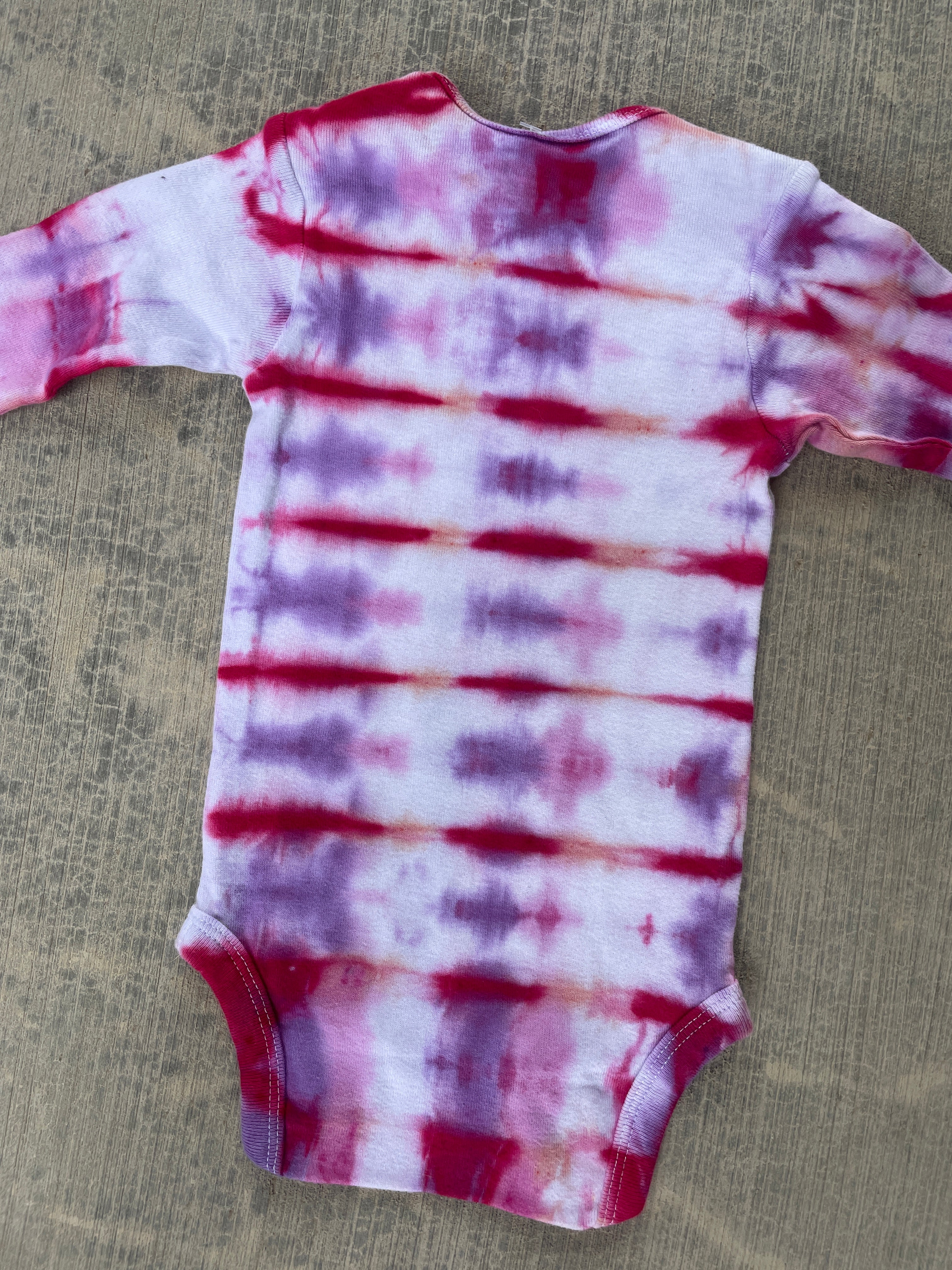 6-9 MO Send It Skull Pink and Purple Long Sleeve Tie Dye Baby Onesie