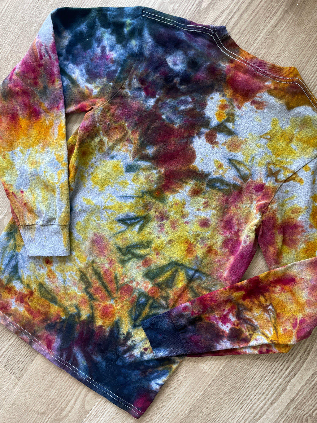 SMALL Men’s Free Spirit Yellowstone National Park Sunset Galaxy Handmade Tie Dye T-Shirt | One-Of-a-Kind Blue, Pink, and Orange Long Sleeve