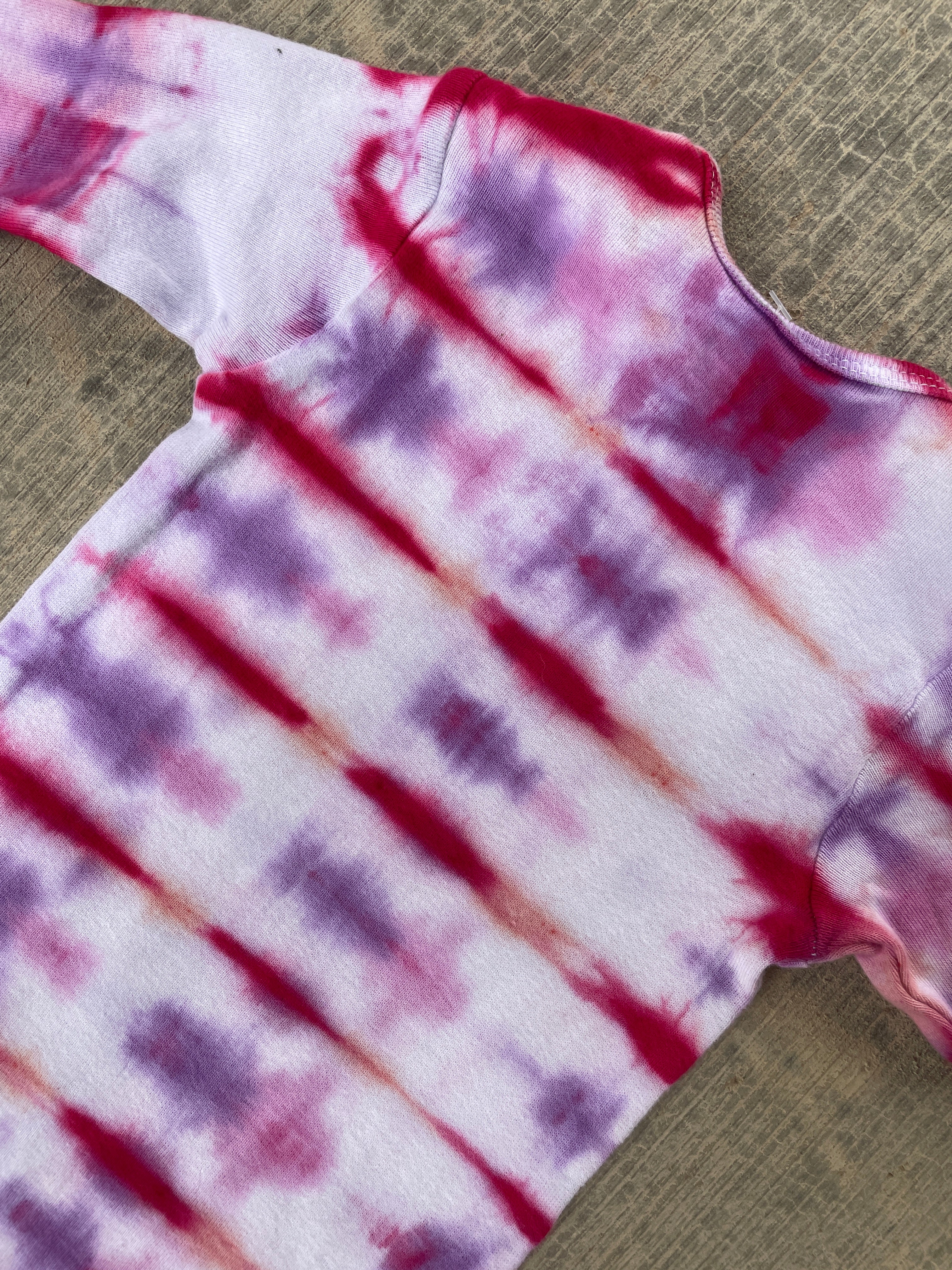 6-9 MO Send It Skull Pink and Purple Long Sleeve Tie Dye Baby Onesie