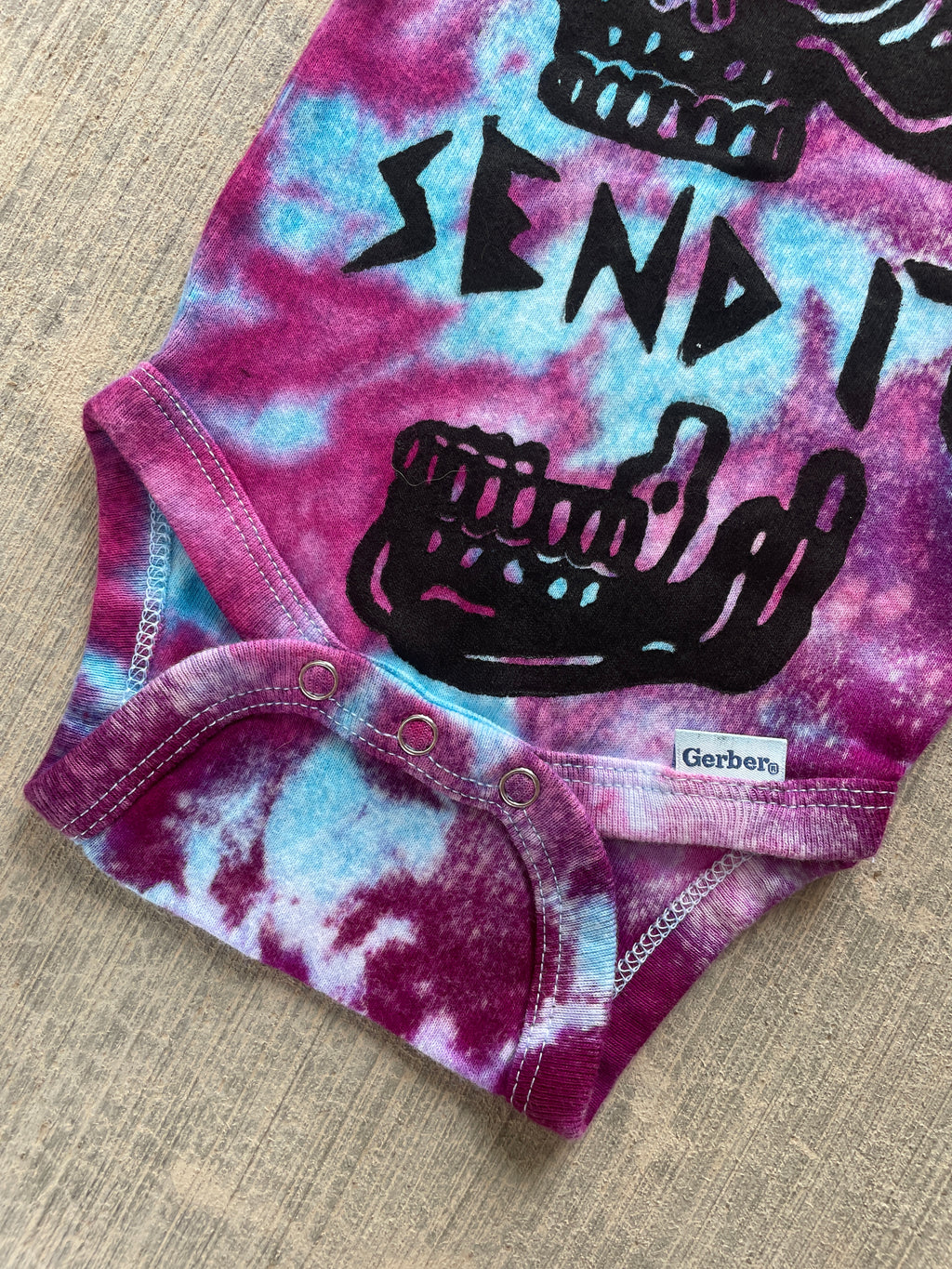 6-9 MO Send It Skull Blue, Purple, and Pink Long Sleeve Galaxy Dye Baby Onesie