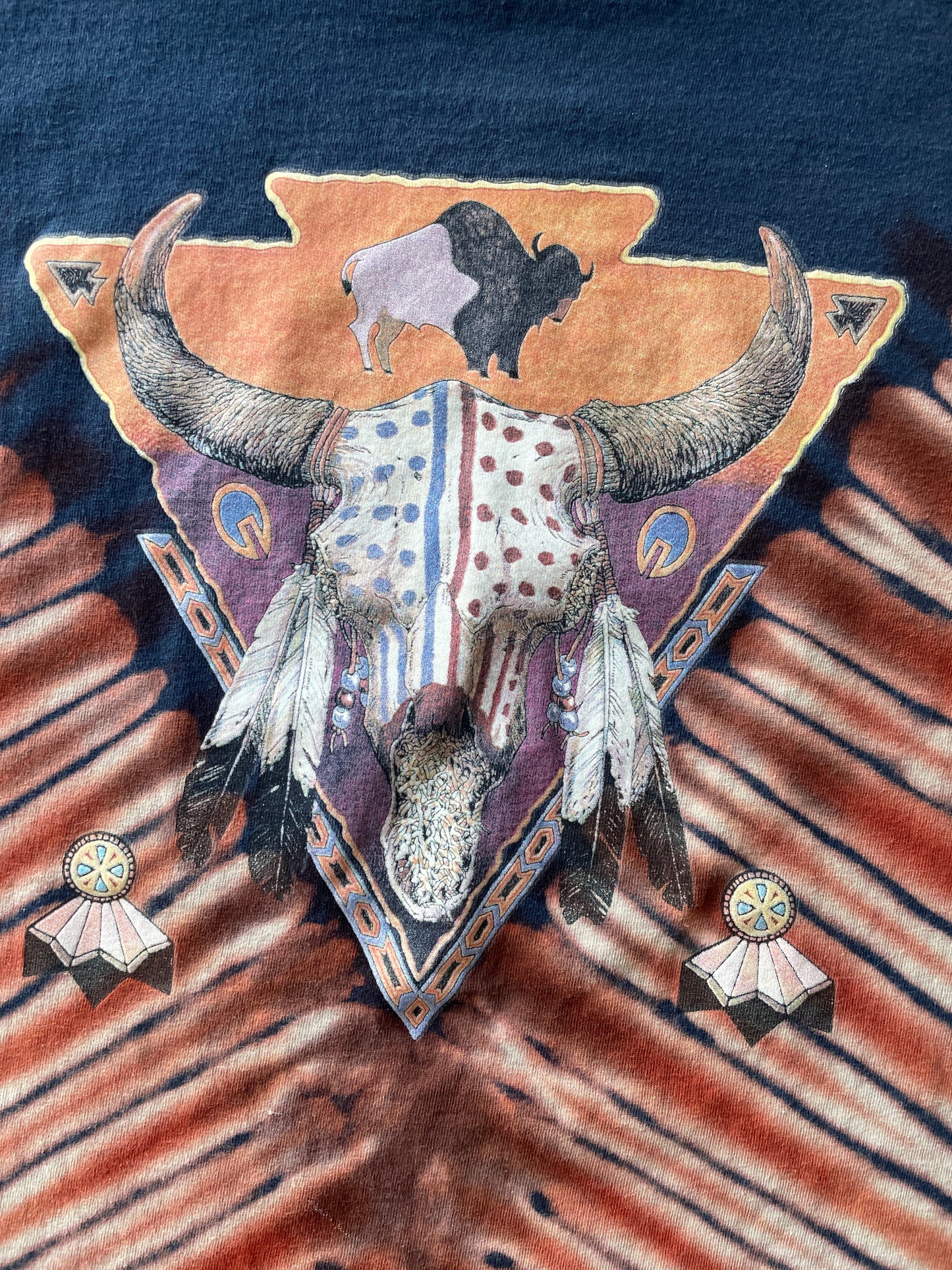MEDIUM Men’s Vintage Levi's Western Cow Skull Handmade Reverse Tie Dye Short Sleeve T-Shirt | One-Of-a-Kind Upcycled Navy Blue, Brown, and Yellow Desert Tones Tie Dye Top