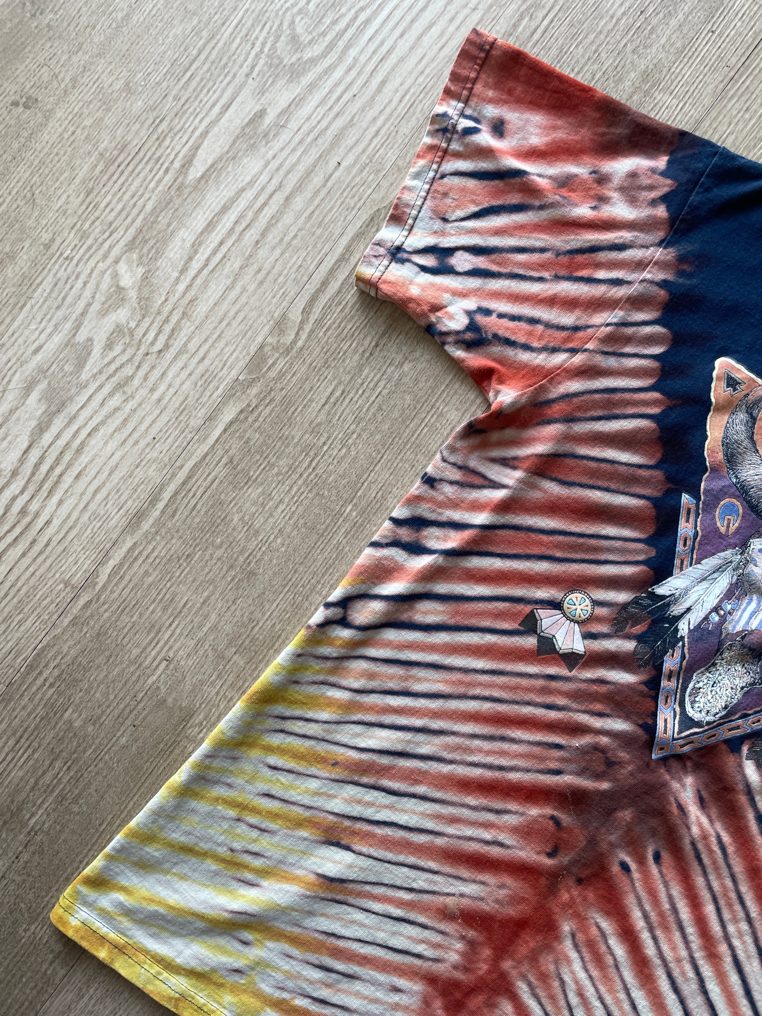 MEDIUM Men’s Vintage Levi's Western Cow Skull Handmade Reverse Tie Dye Short Sleeve T-Shirt | One-Of-a-Kind Upcycled Navy Blue, Brown, and Yellow Desert Tones Tie Dye Top