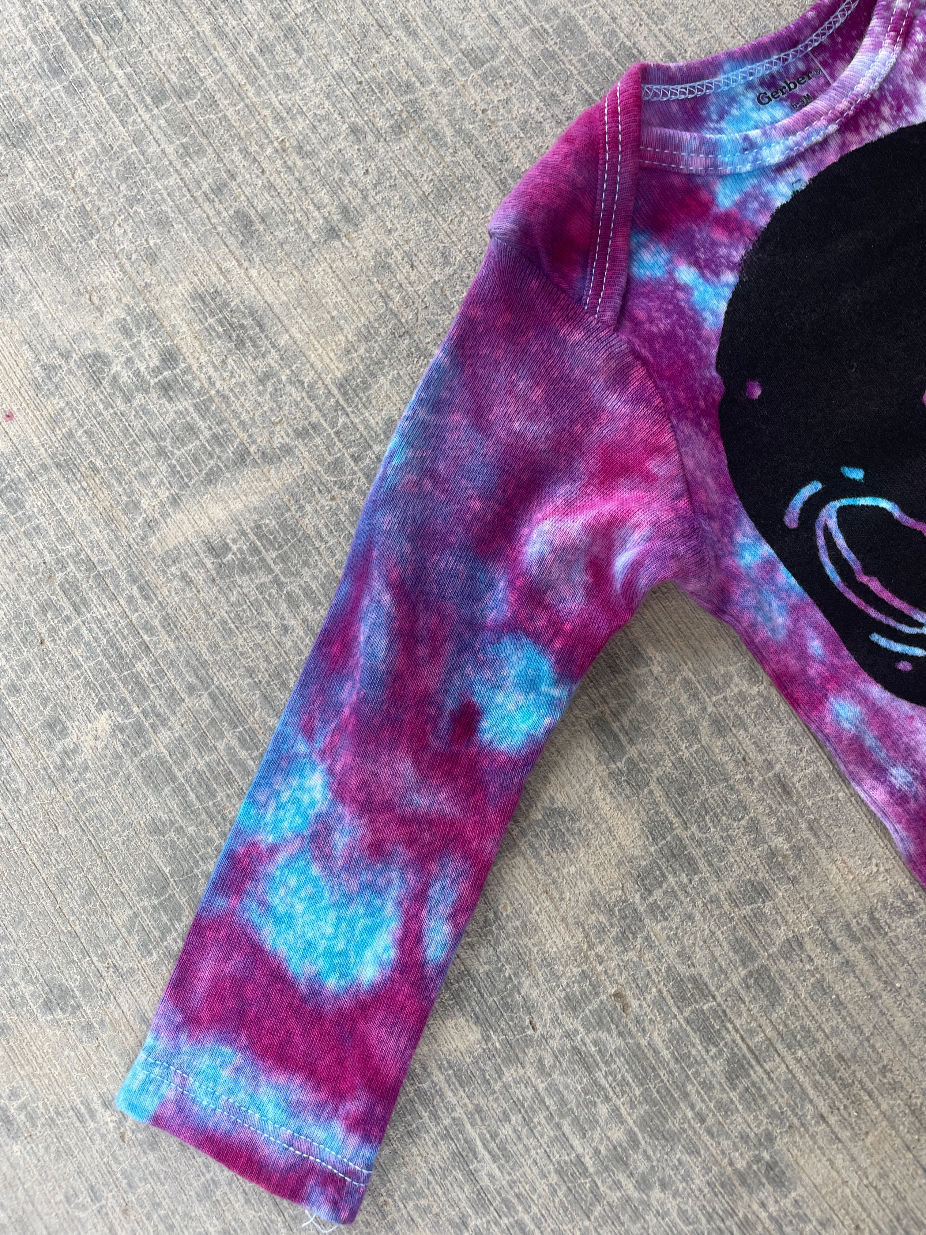 6-9 MO Send It Skull Blue, Purple, and Pink Long Sleeve Galaxy Dye Baby Onesie