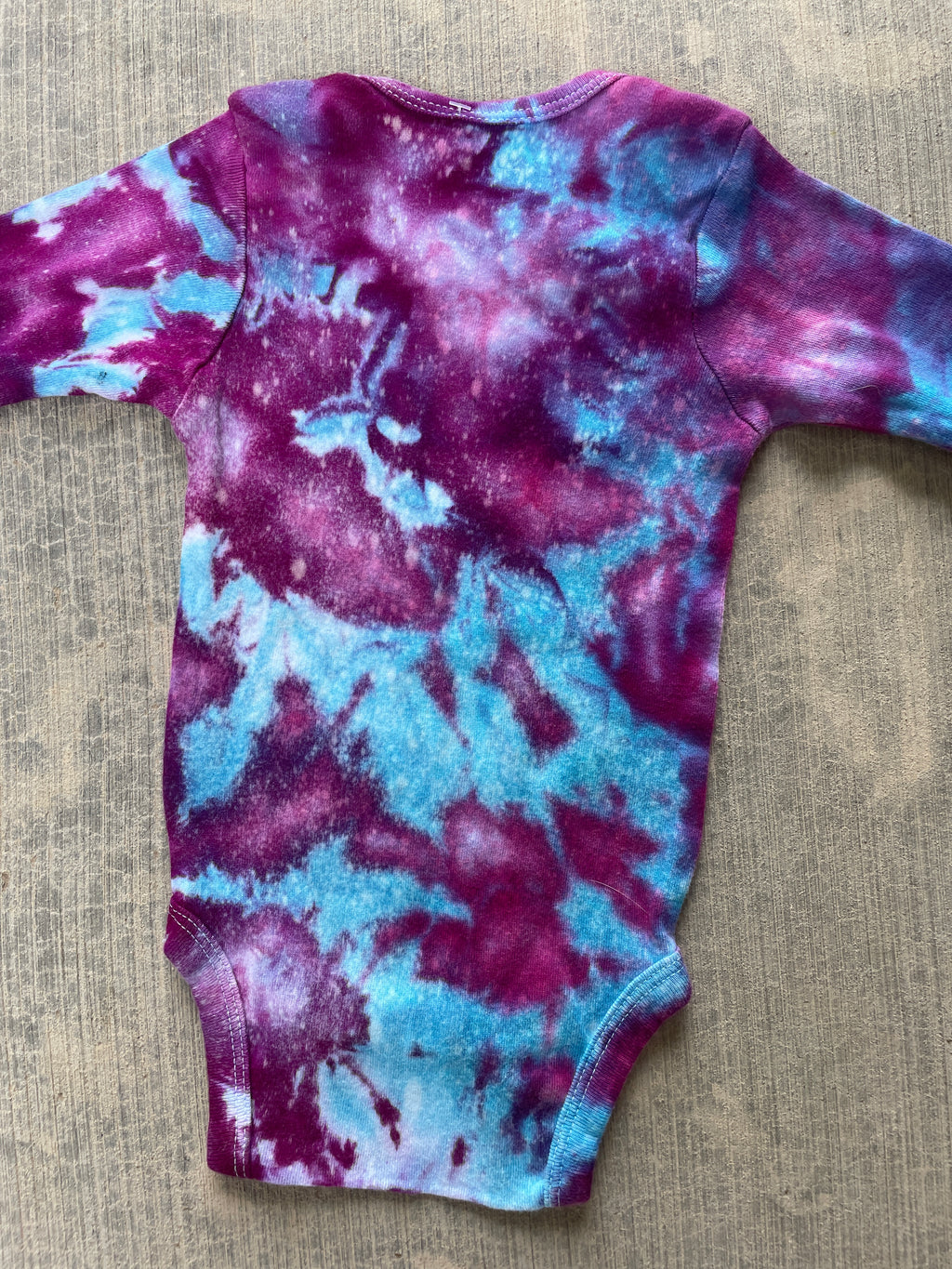 6-9 MO Send It Skull Blue, Purple, and Pink Long Sleeve Galaxy Dye Baby Onesie