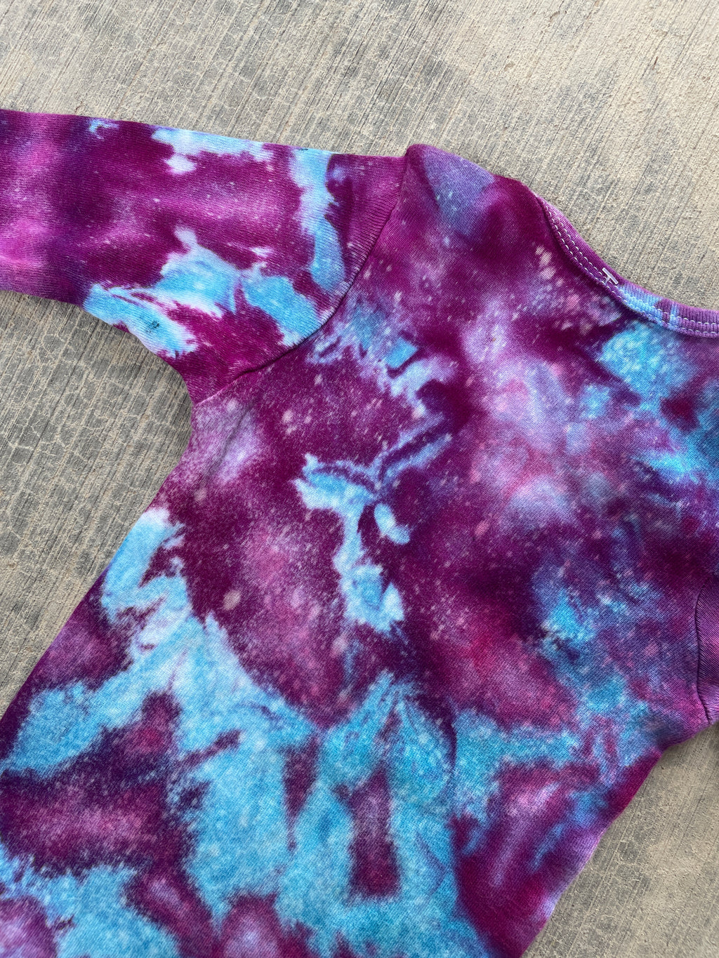 6-9 MO Send It Skull Blue, Purple, and Pink Long Sleeve Galaxy Dye Baby Onesie