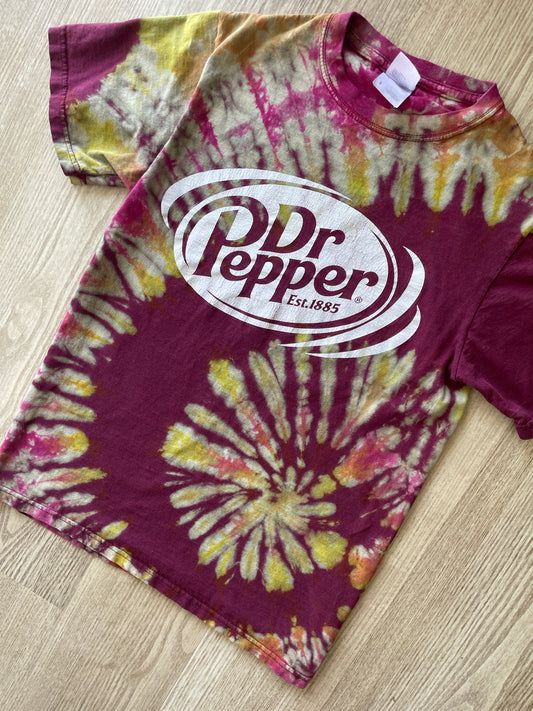 SMALL Men’s Dr. Pepper Handmade Tie Dye T-Shirt | One-Of-a-Kind Maroon, Yellow, and Pink Short Sleeve