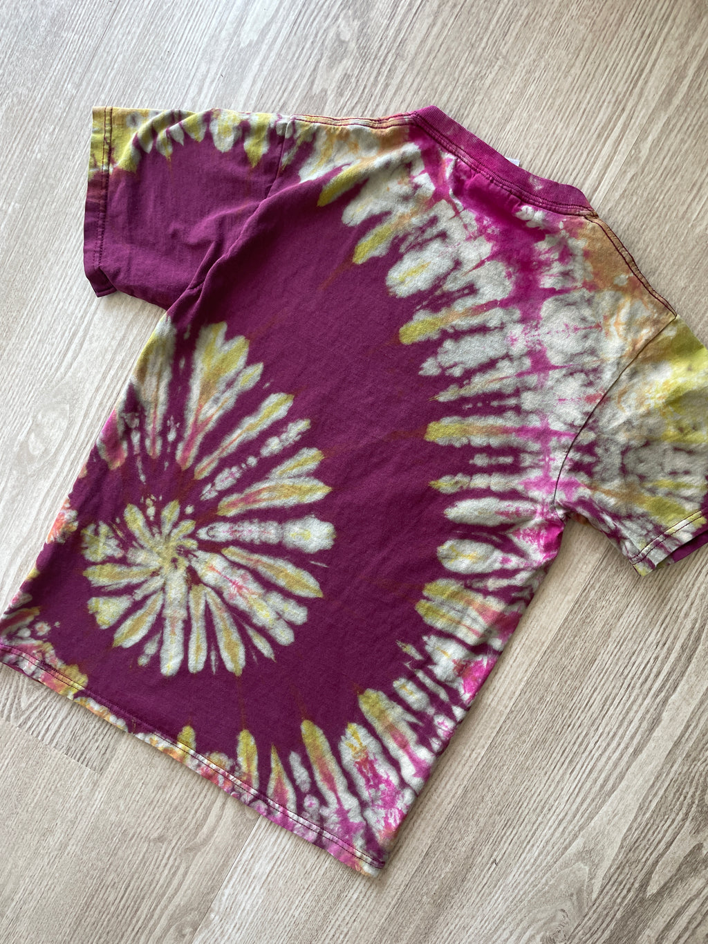 SMALL Men’s Dr. Pepper Handmade Tie Dye T-Shirt | One-Of-a-Kind Maroon, Yellow, and Pink Short Sleeve