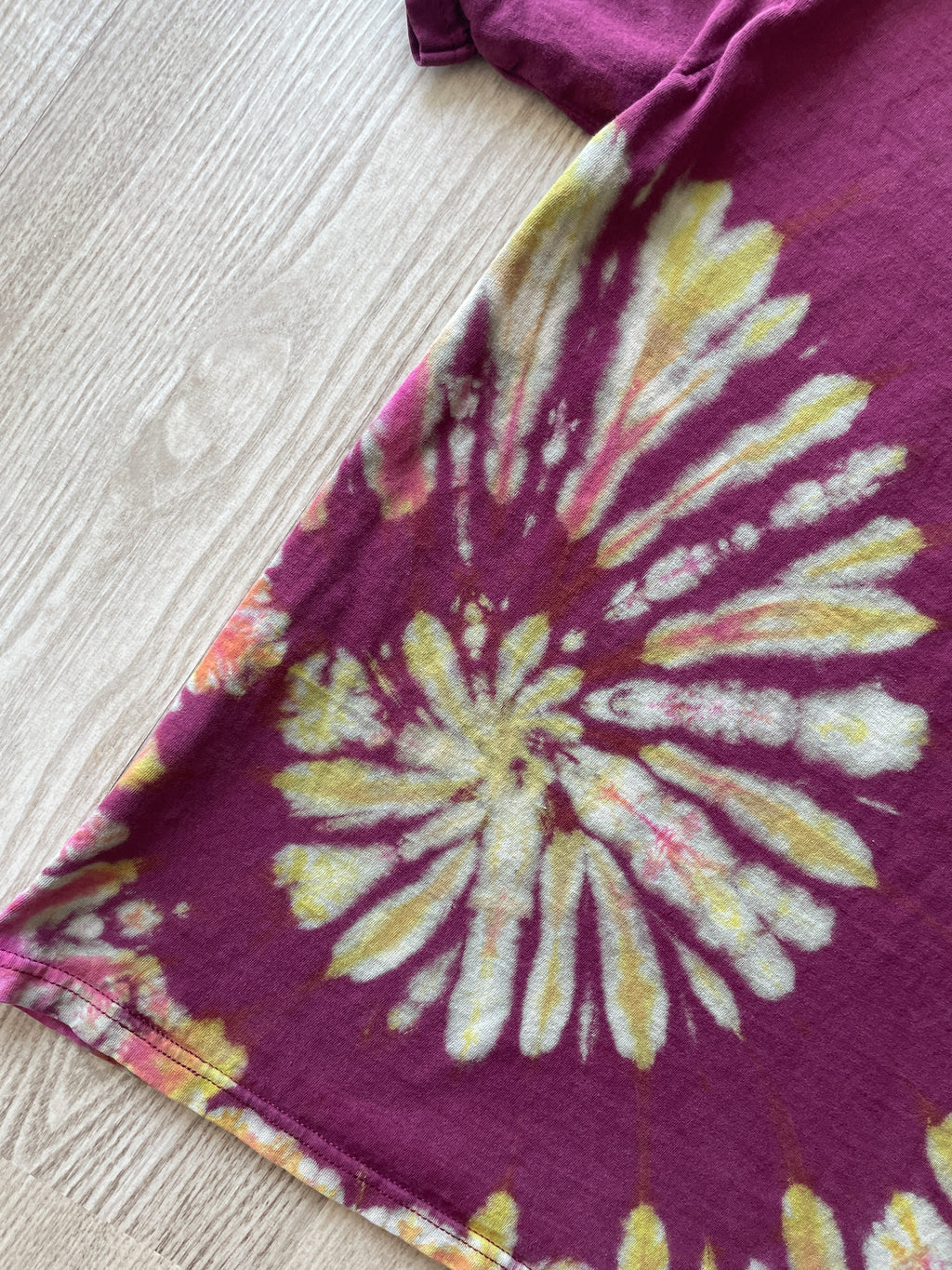 SMALL Men’s Dr. Pepper Handmade Tie Dye T-Shirt | One-Of-a-Kind Maroon, Yellow, and Pink Short Sleeve