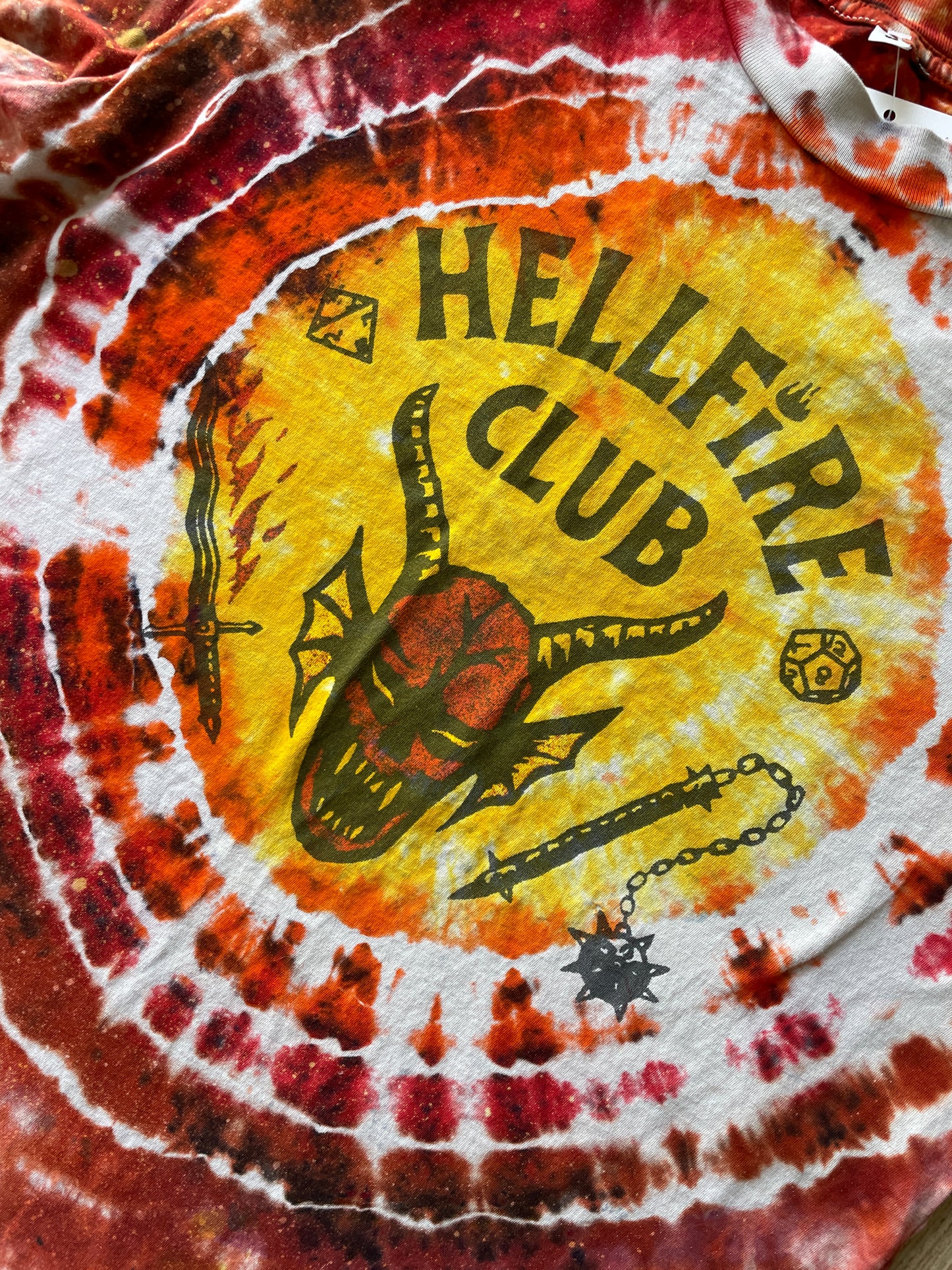 MEDIUM Men’s Hellfire Club Handmade Tie Dye Geode Short Sleeve T-Shirt | One-Of-a-Kind Upcycled Local Boogeyman Red, Black, and White Handmade Reverse Tie Dye Top