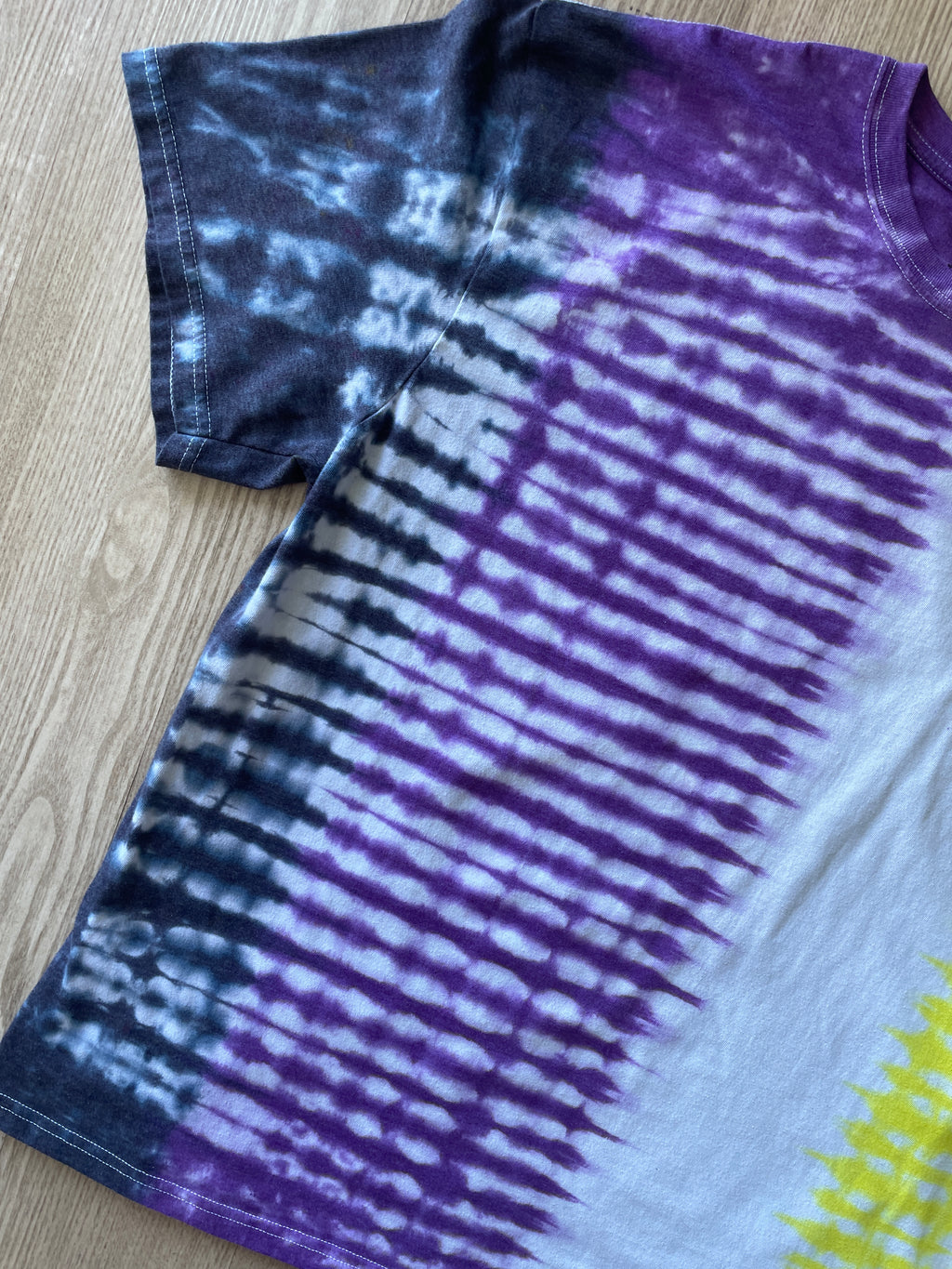 2XL Men’s Non-Binary Pride Flag-Inspired Handmade Tie Dye T-Shirt | One-Of-a-Kind White, Yellow, Purple, and Black Short Sleeve