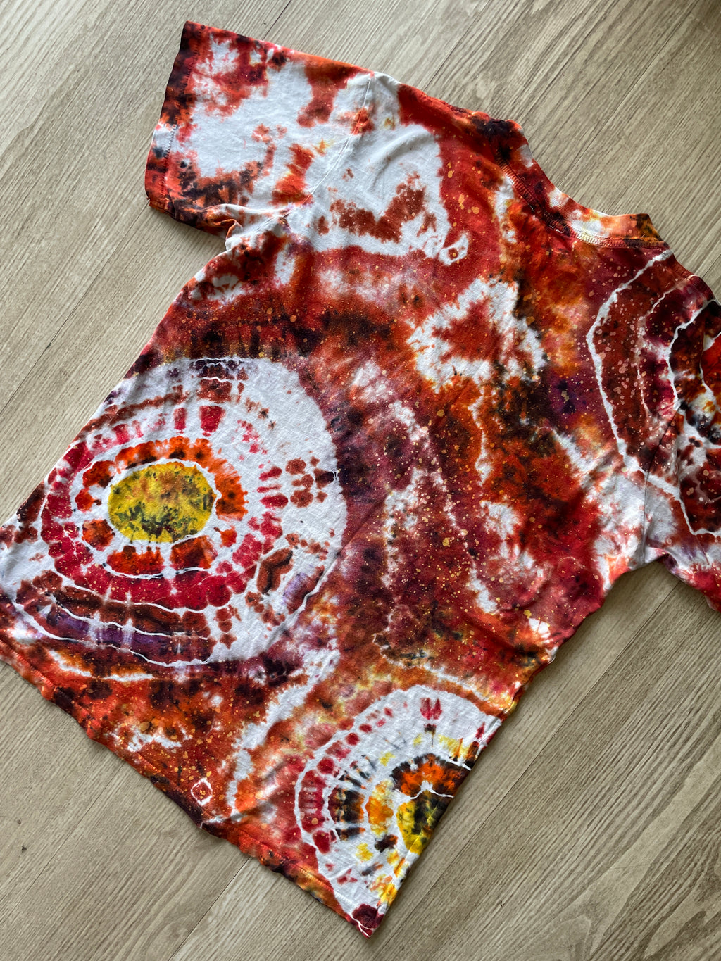 MEDIUM Men’s Hellfire Club Handmade Tie Dye Geode Short Sleeve T-Shirt | One-Of-a-Kind Upcycled Local Boogeyman Red, Black, and White Handmade Reverse Tie Dye Top