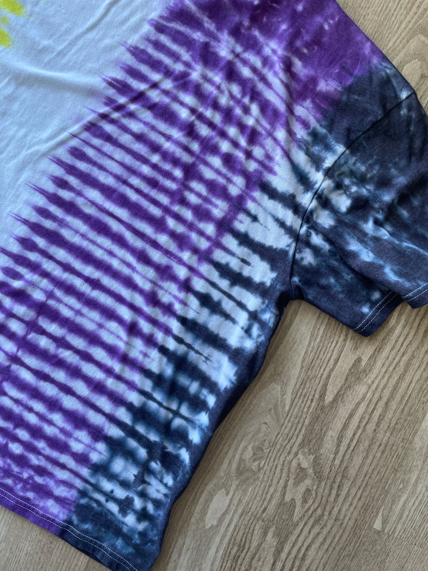 2XL Men’s Non-Binary Pride Flag-Inspired Handmade Tie Dye T-Shirt | One-Of-a-Kind White, Yellow, Purple, and Black Short Sleeve