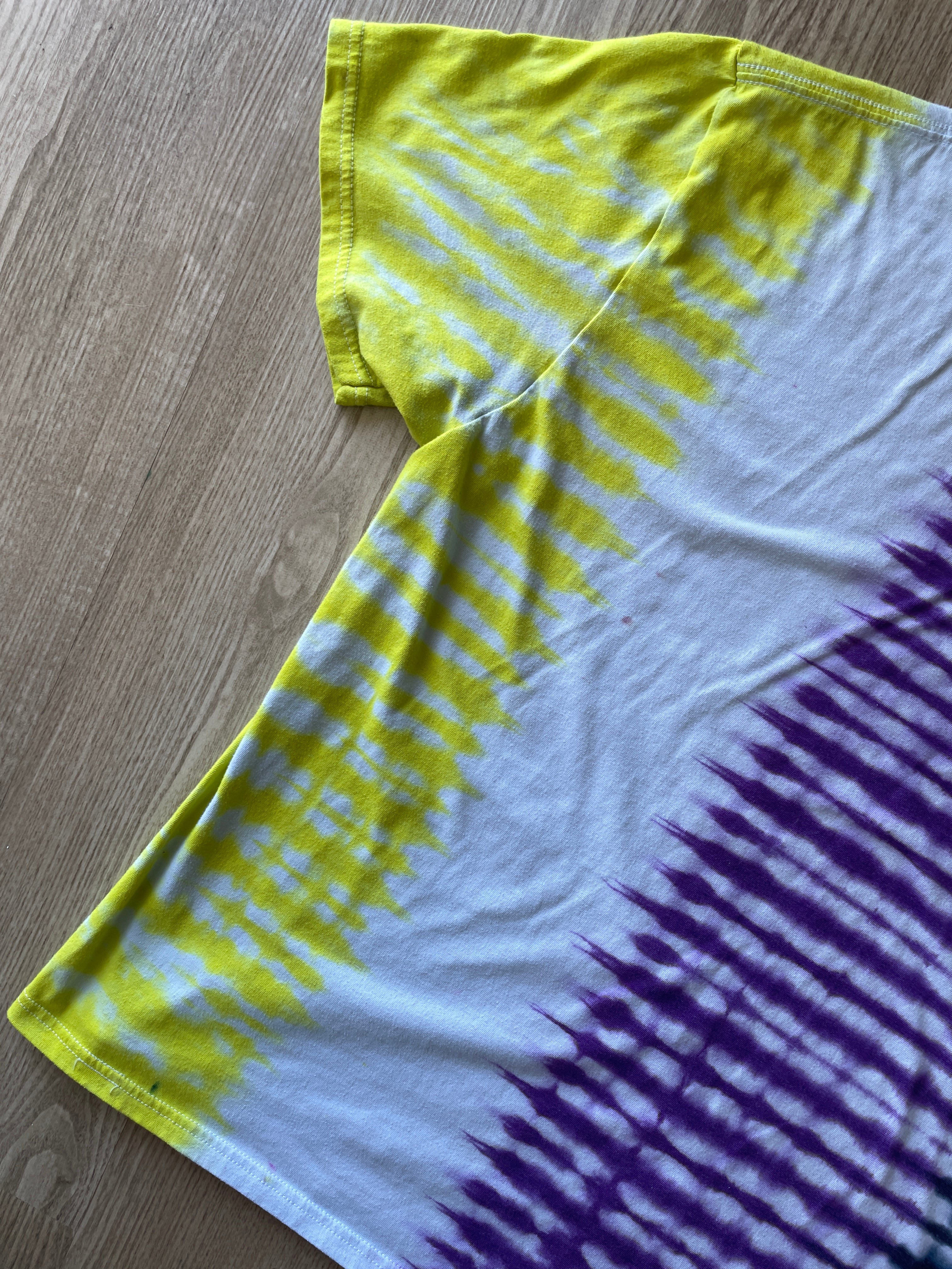 2XL Men’s Non-Binary Pride Flag-Inspired Handmade Tie Dye T-Shirt | One-Of-a-Kind White, Yellow, Purple, and Black Short Sleeve