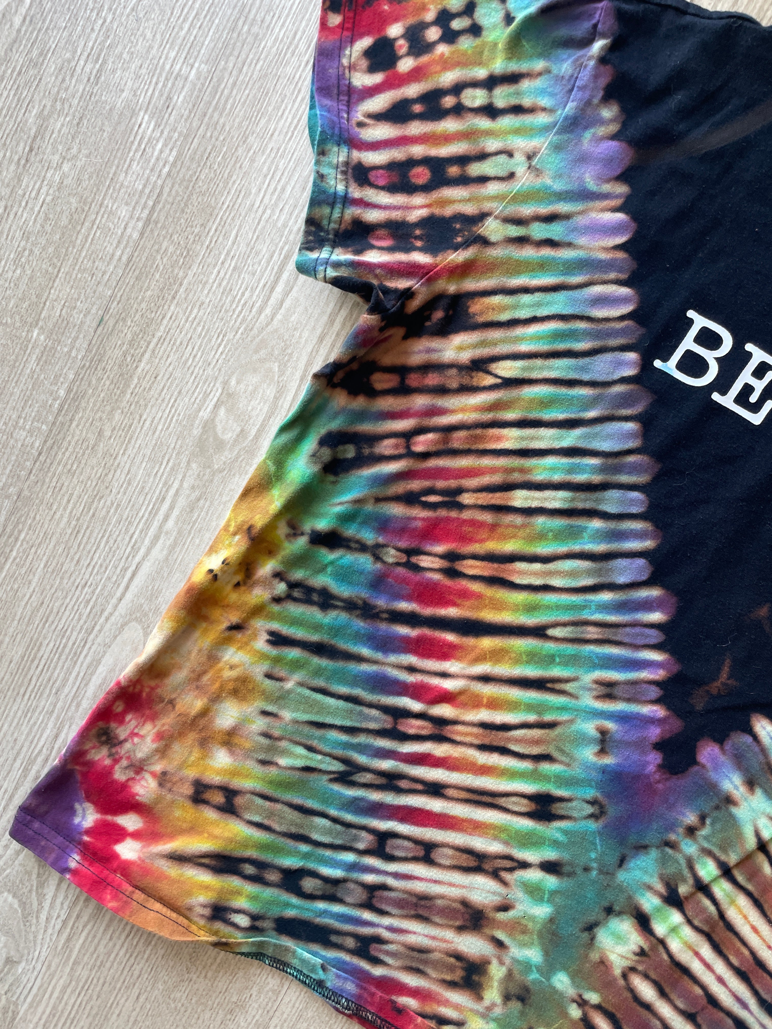 2XL Women’s Be Kind Handmade Tie Dye Reverse T-Shirt | One-Of-a-Kind Black and Rainbow Short Sleeve