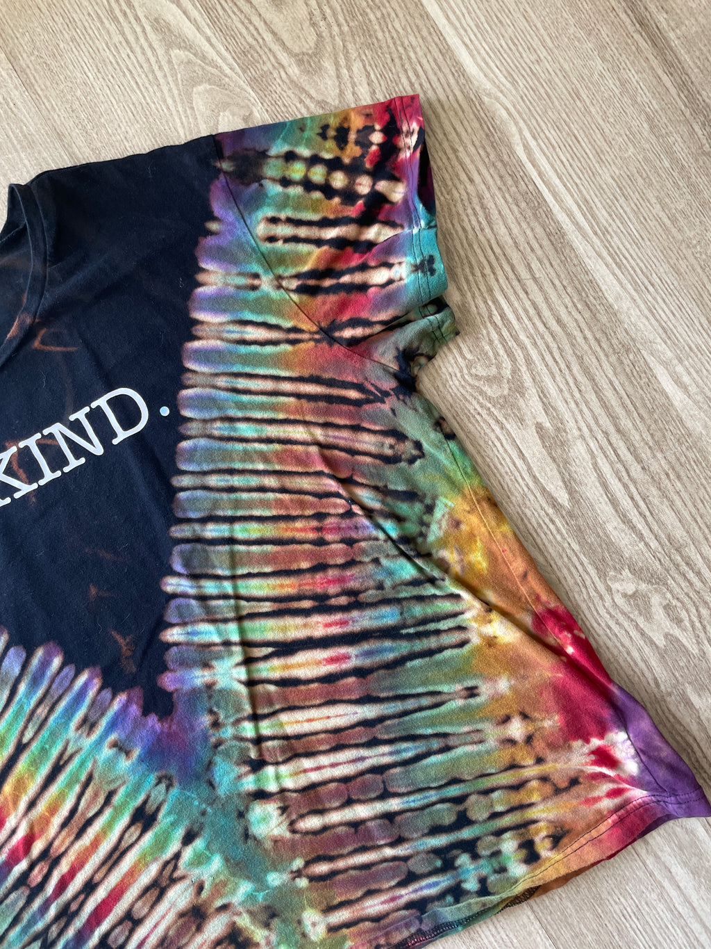 2XL Women’s Be Kind Handmade Tie Dye Reverse T-Shirt | One-Of-a-Kind Black and Rainbow Short Sleeve