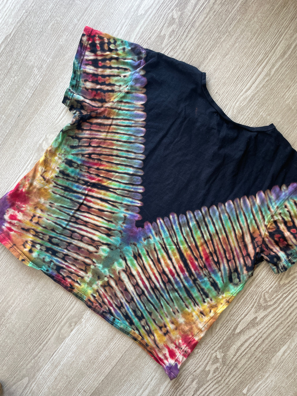 2XL Women’s Be Kind Handmade Tie Dye Reverse T-Shirt | One-Of-a-Kind Black and Rainbow Short Sleeve
