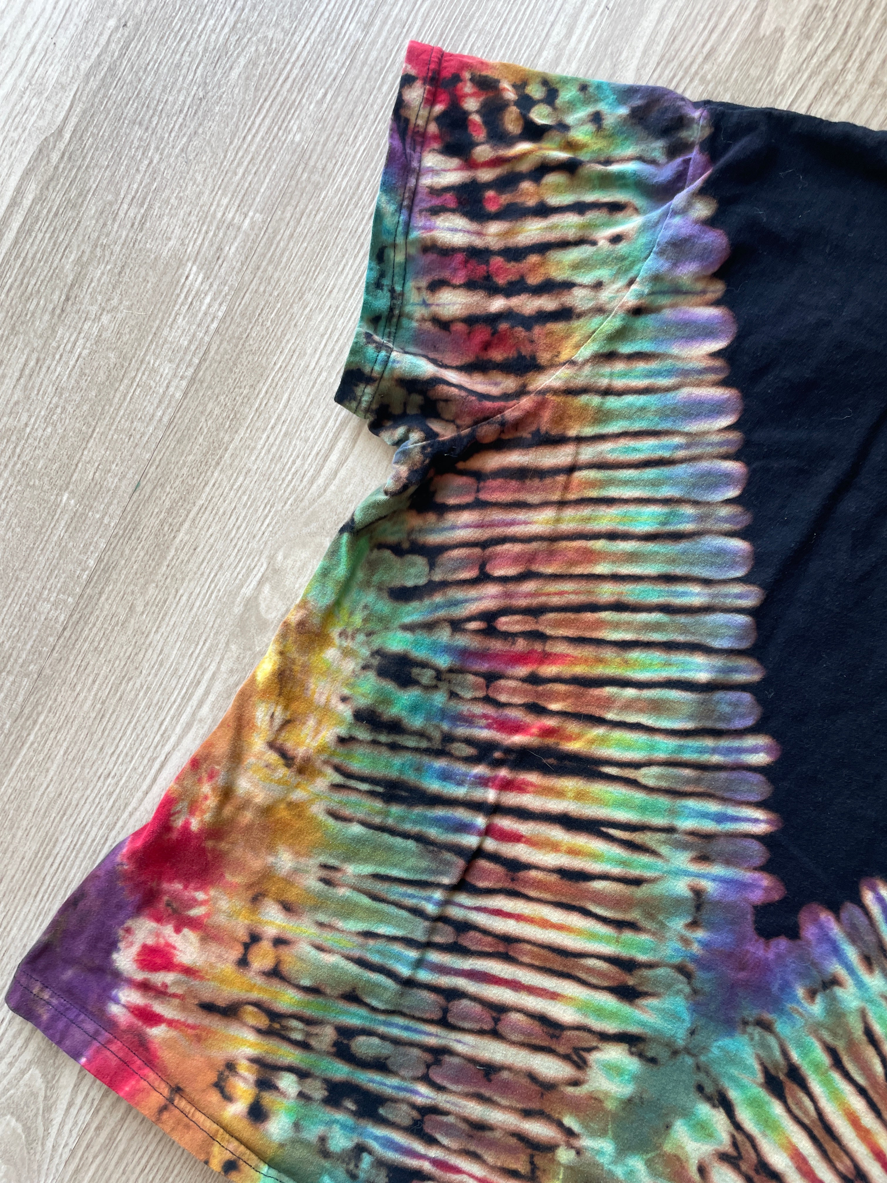 2XL Women’s Be Kind Handmade Tie Dye Reverse T-Shirt | One-Of-a-Kind Black and Rainbow Short Sleeve