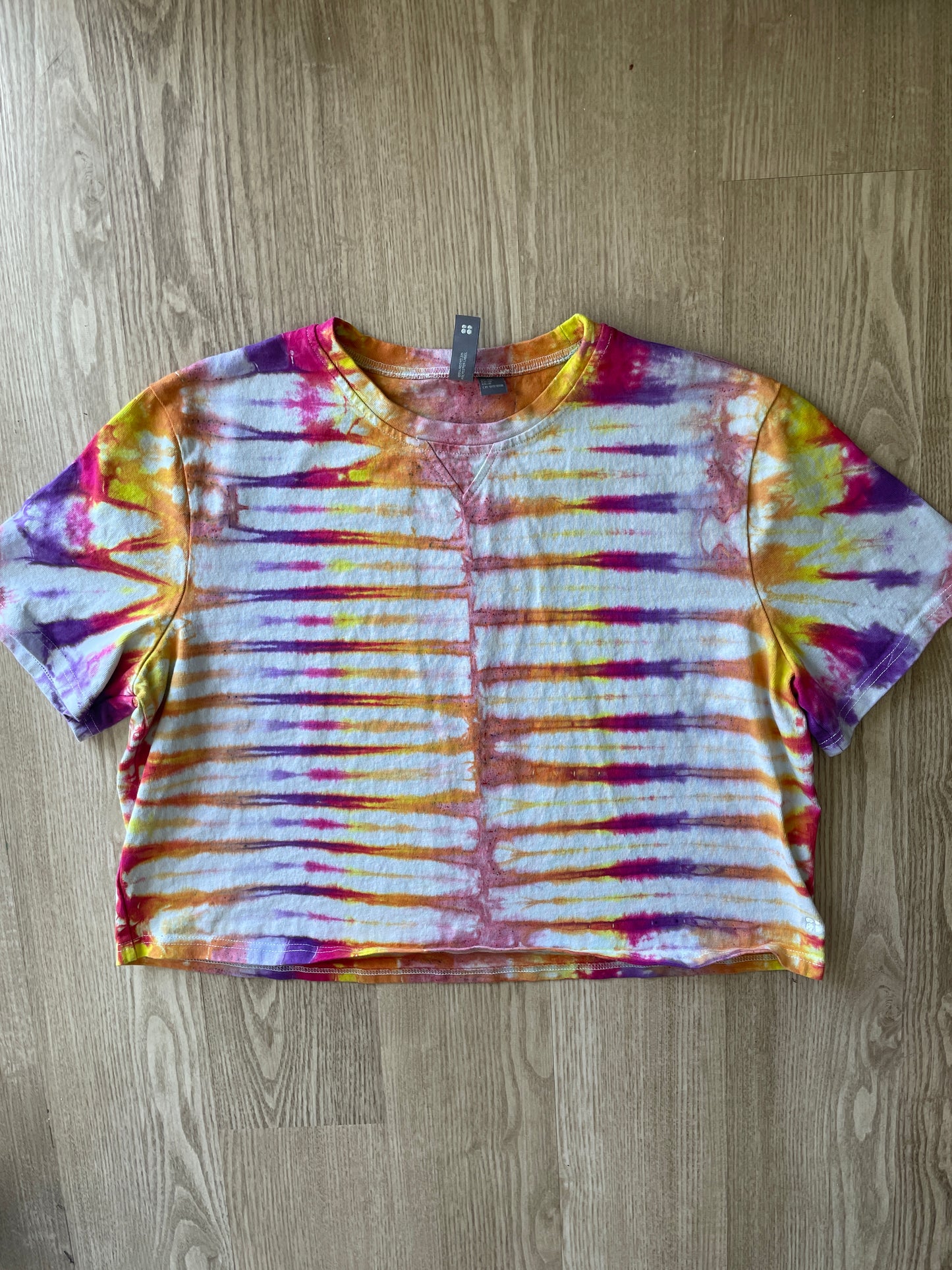 XXL Women's Sweaty Betty Handmade Tie Dye Crop Top | One-Of-a-Kind Multicolored Short Sleeve
