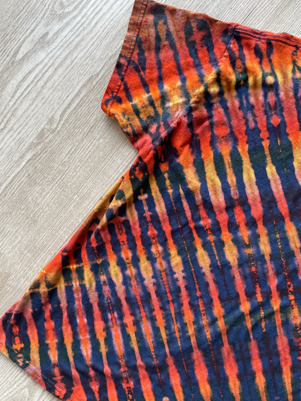 XL Men's Send It Skull Handmade Reverse Tie Dye Short Sleeve T-Shirt | One-Of-a-Kind Upcycled Navy Blue and Orange Graphic Tee